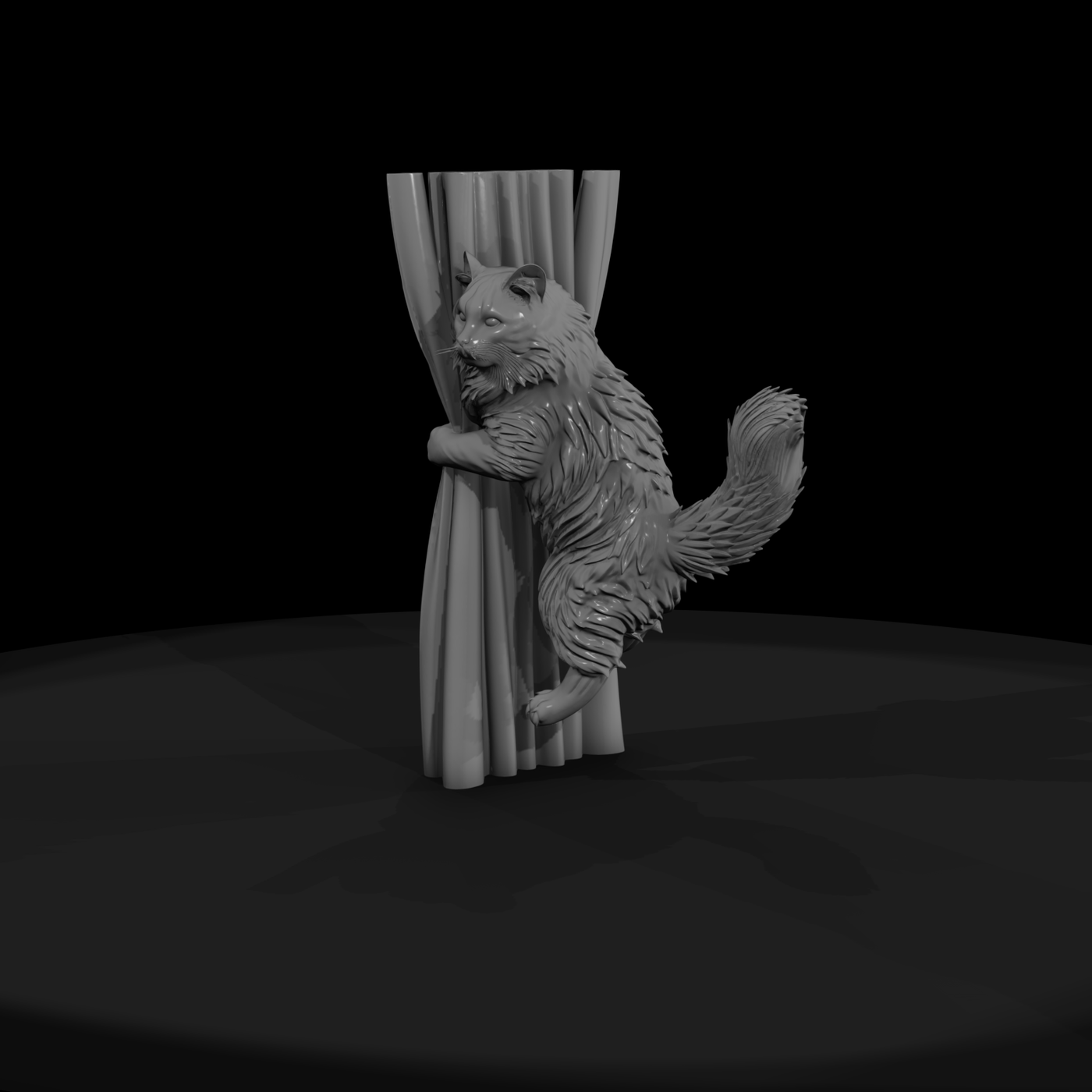 Stylized Maine Coon Cat on Curtain