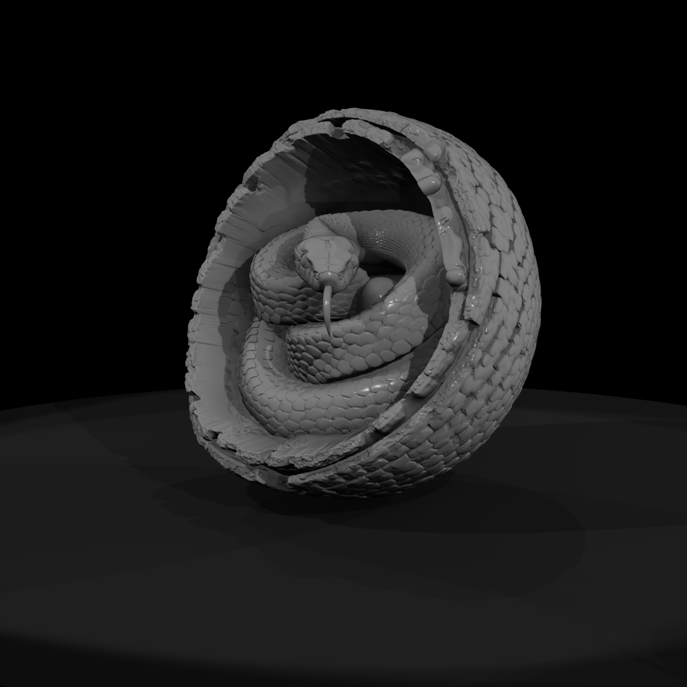 Coiled Snake in Hollow Log