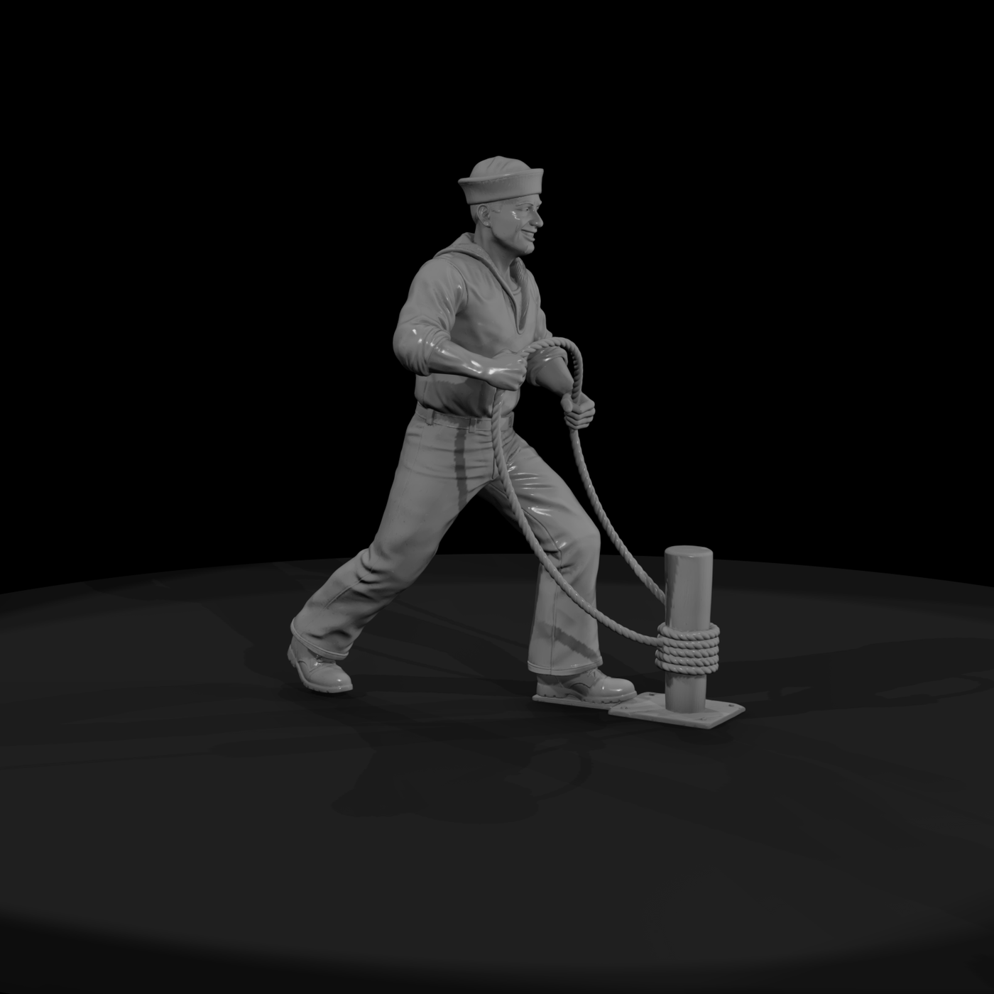 WWII Navy Sailor Mooring a Line