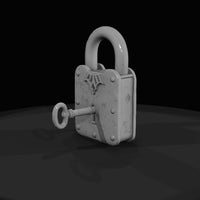 rusted-iron-steel-padlock-with-inserted-skeleton-key — thumbnail 2