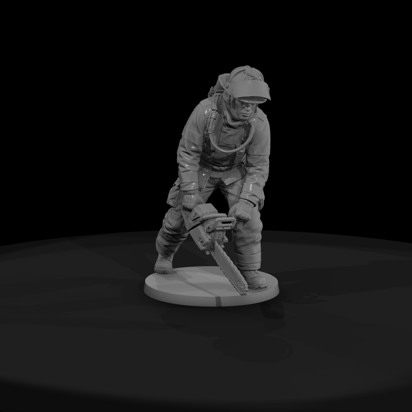 Modern Firefighter with Roof Vent Saw
