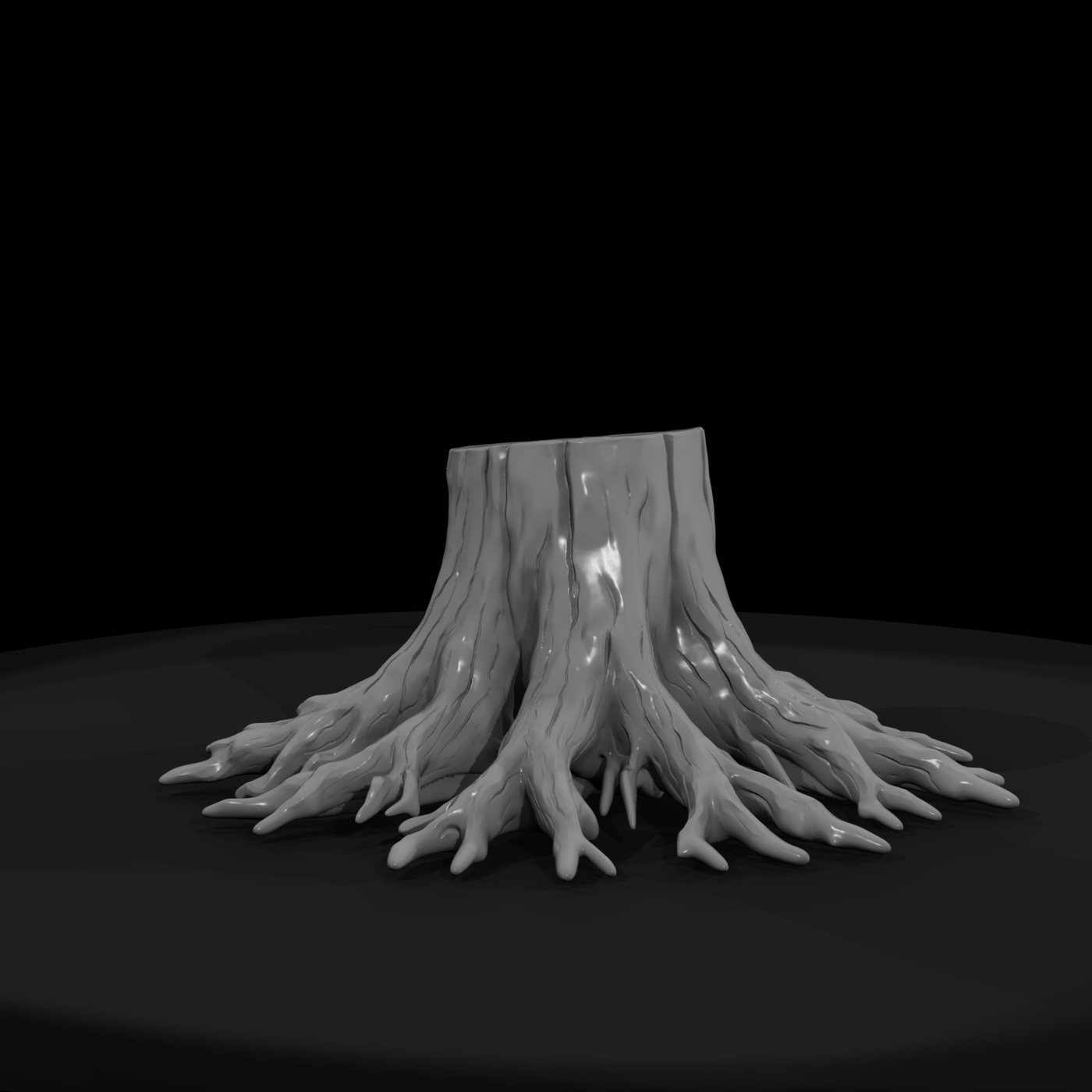 Tree Stump with Exposed Roots — & Railway Prop