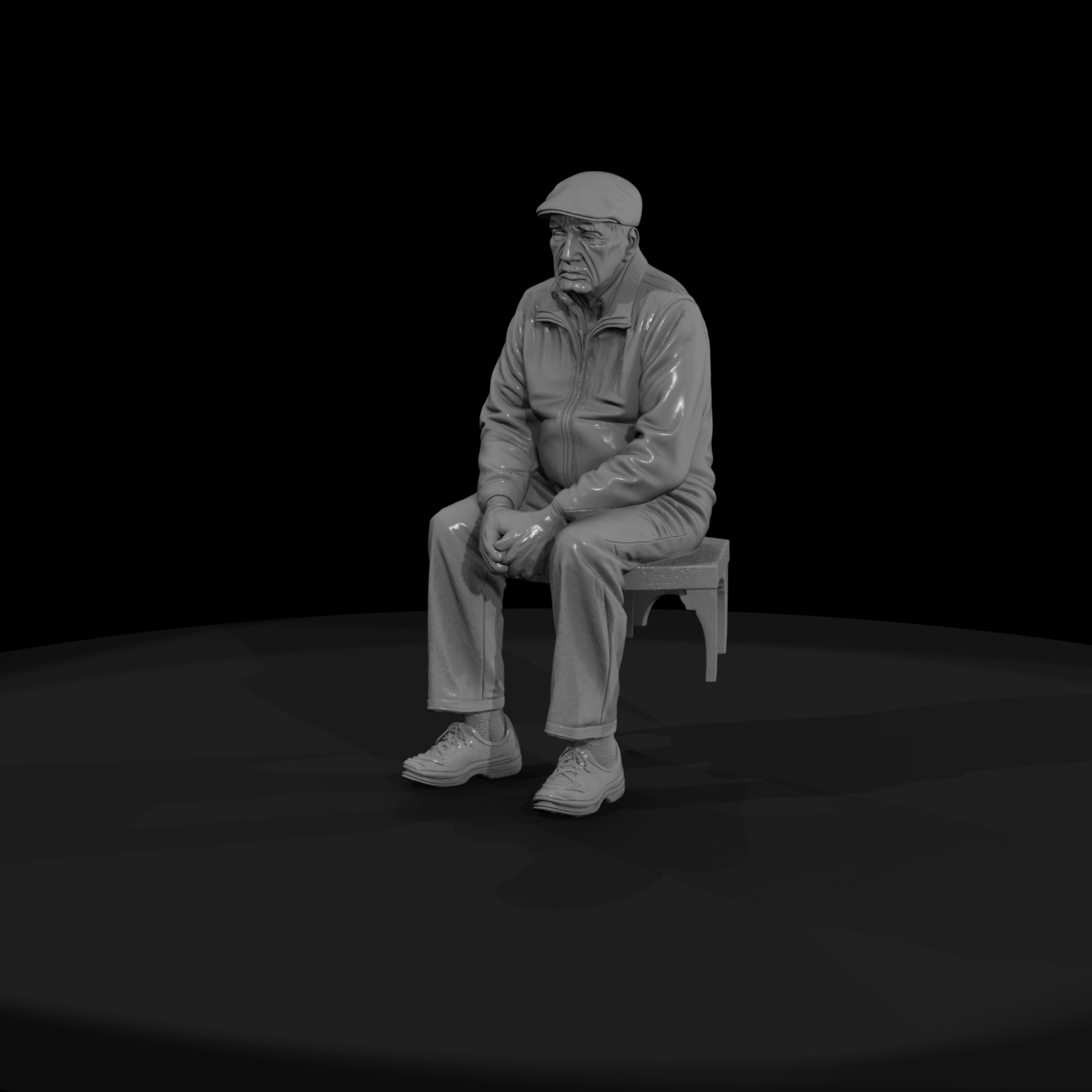 Seated Elderly Man — Park Bench Figure