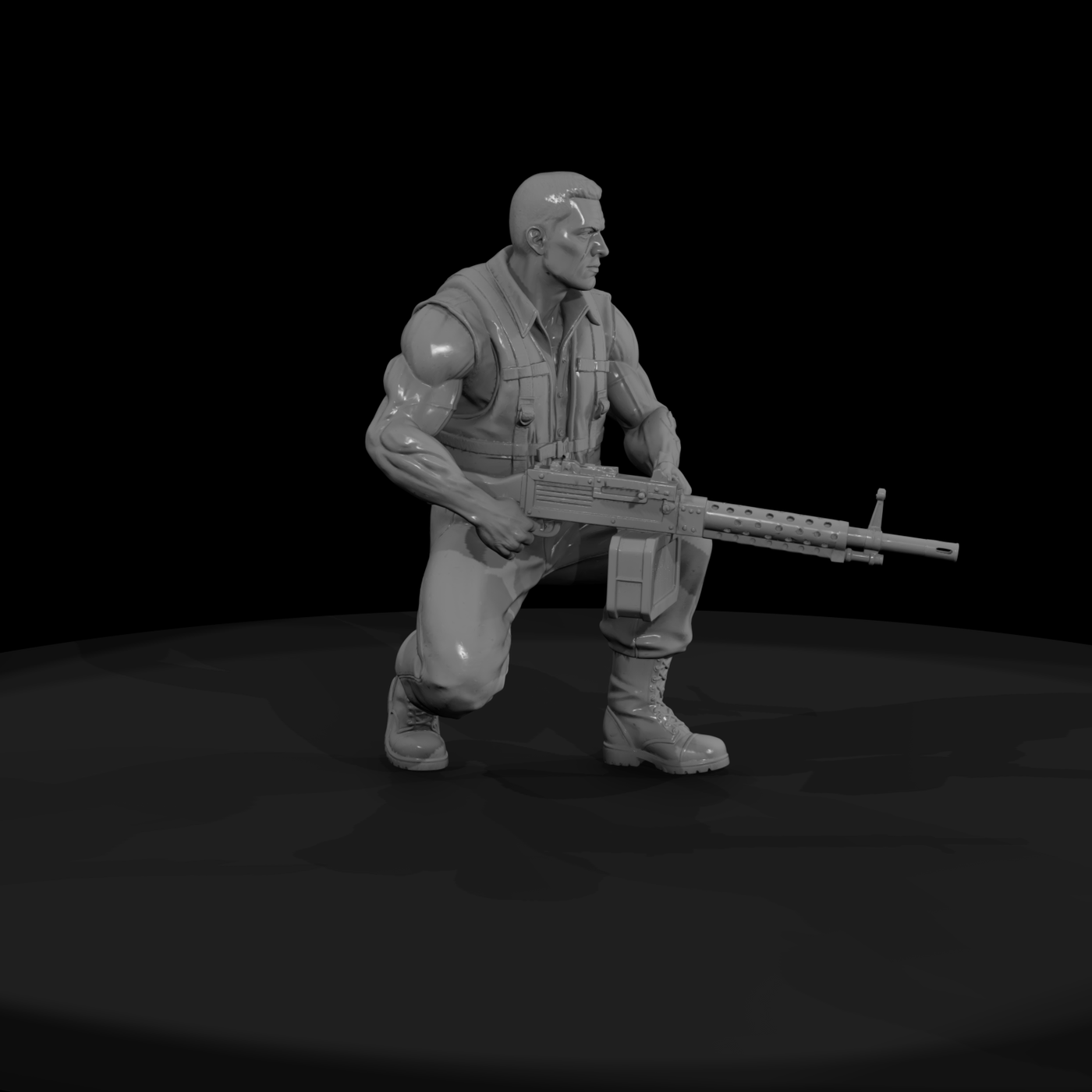 Kneeling U.S. Soldier with Machine Gun