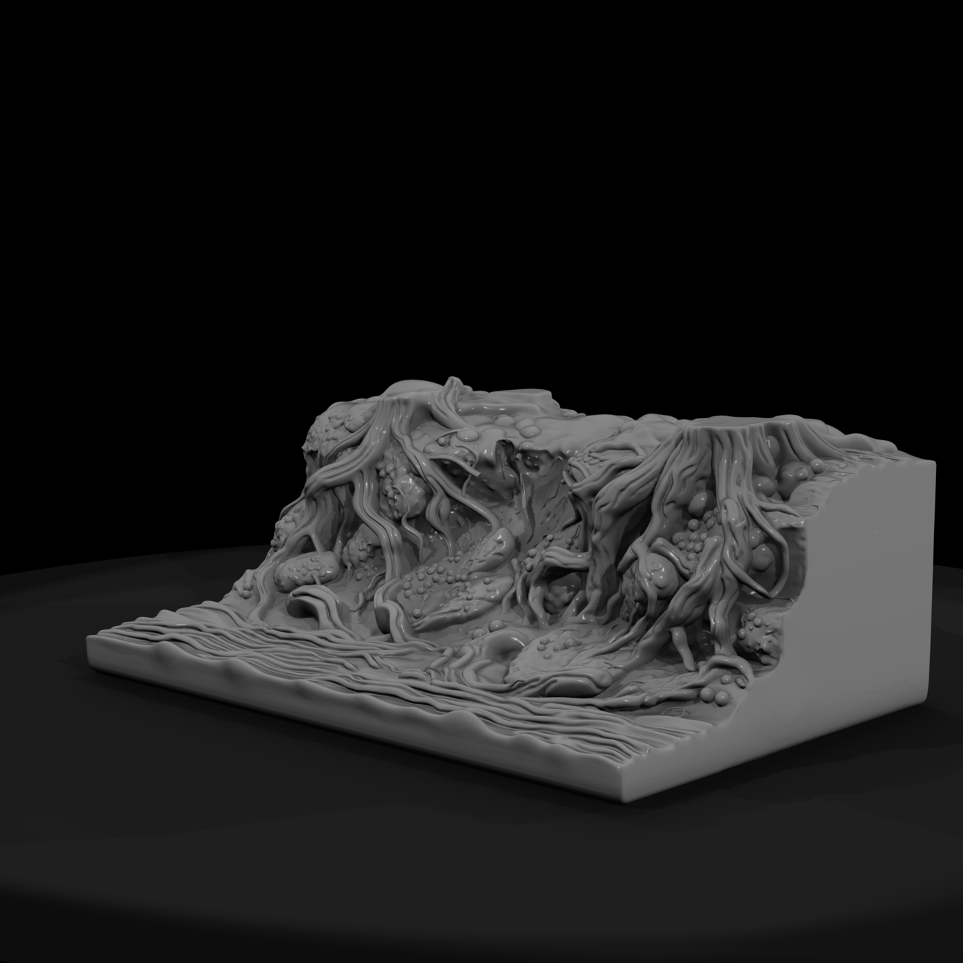 Sculpted Exposed Tree Root Riverbank Terrain 3D Mo