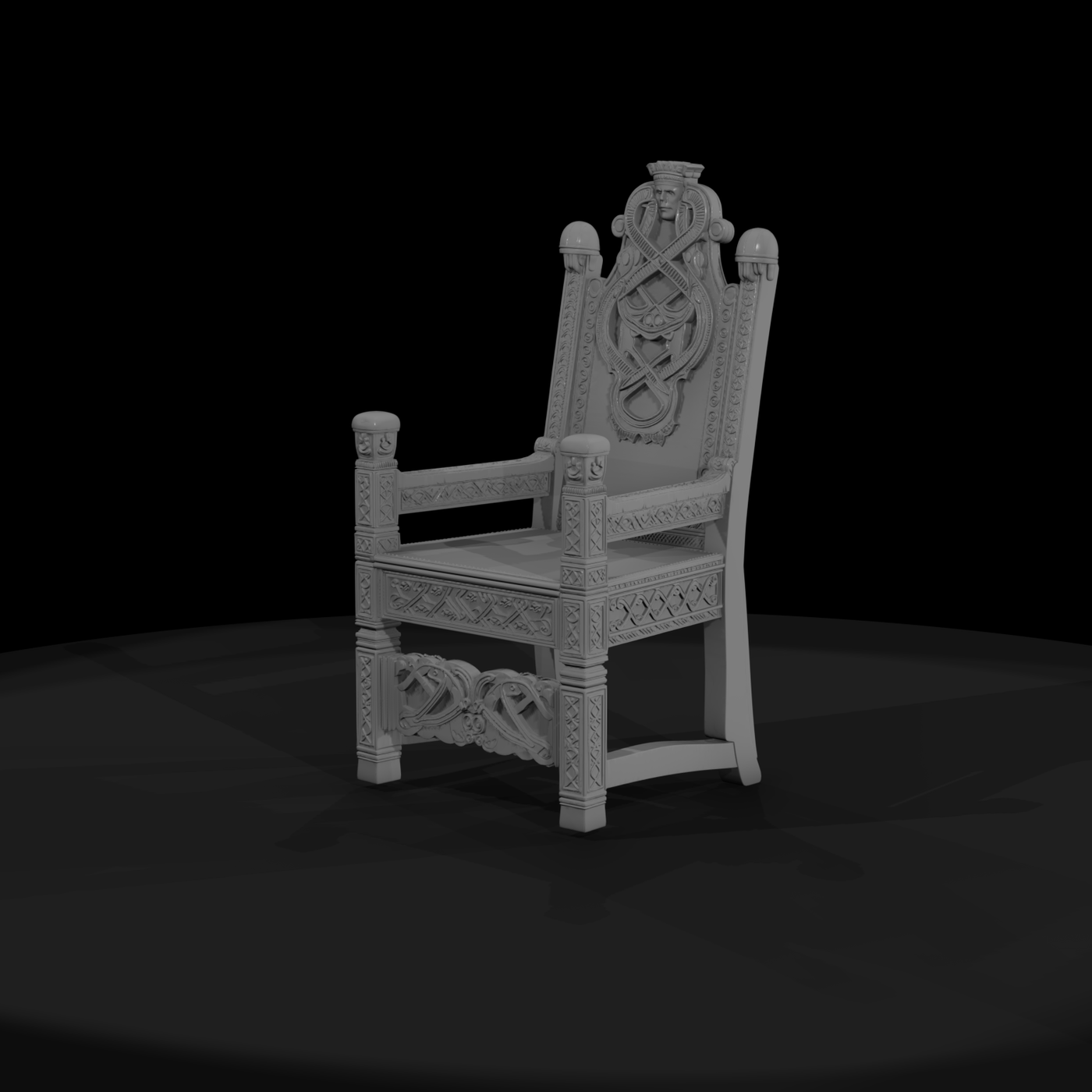 Norse Carved Medieval Throne — Highback Chair