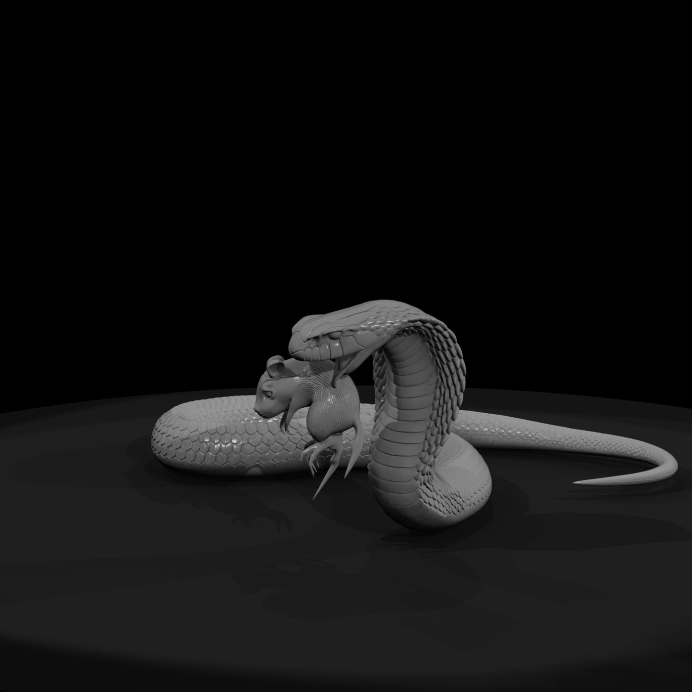 Coiled Cobra with Rat — Stylized