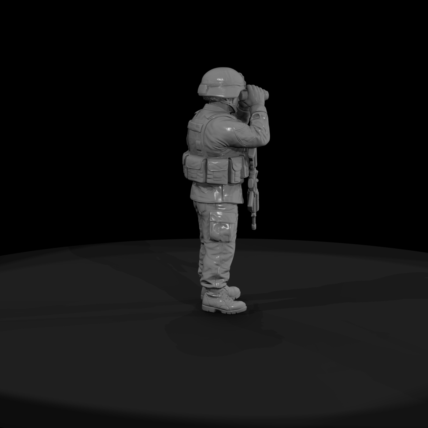 Modern Army Rifleman with Binoculars