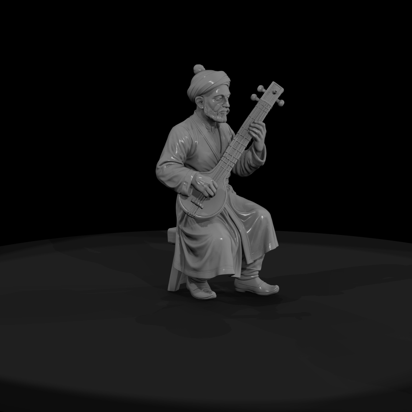 Hist 0232 Mughal Court Musician Miniature Figure