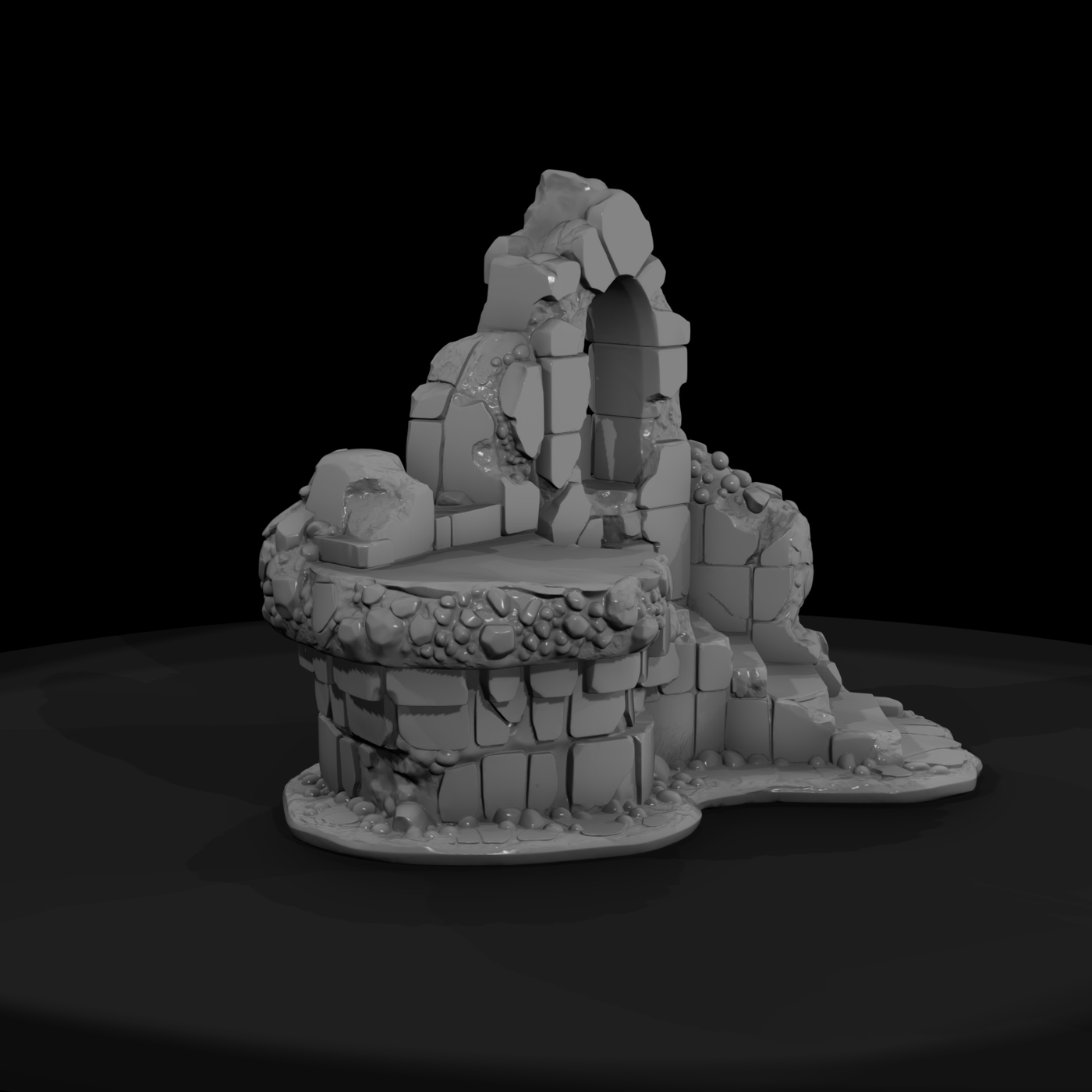 Medieval stone ruin archway with stairs