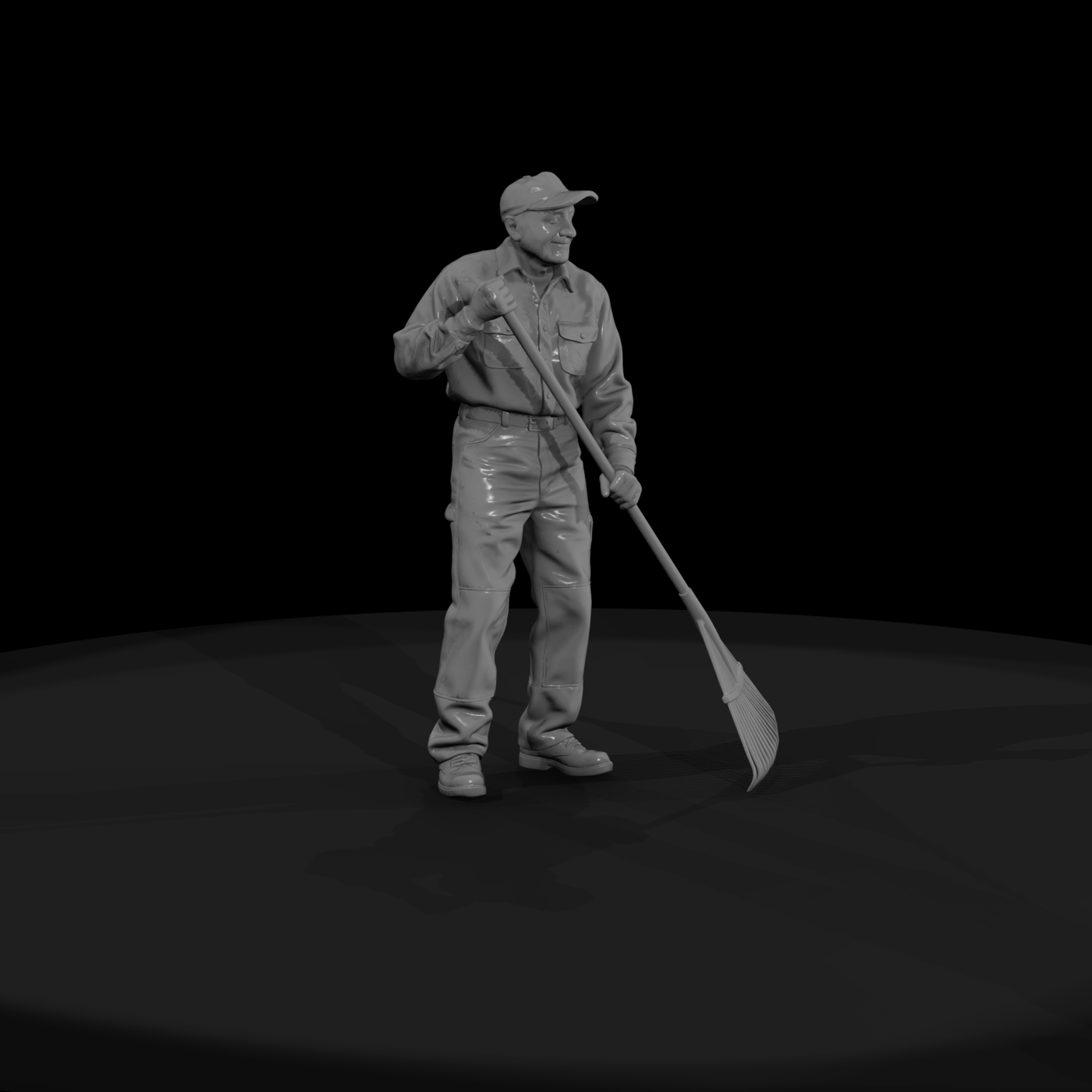 Elderly Grandfather Raking Leaves