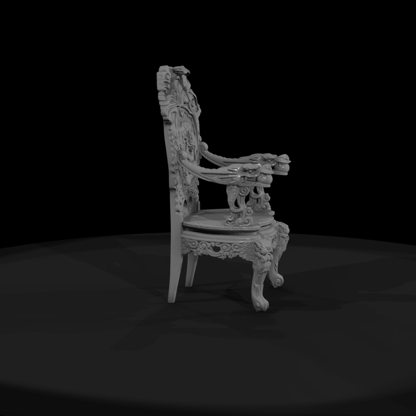 Ornate Carved Dragon Throne Chair