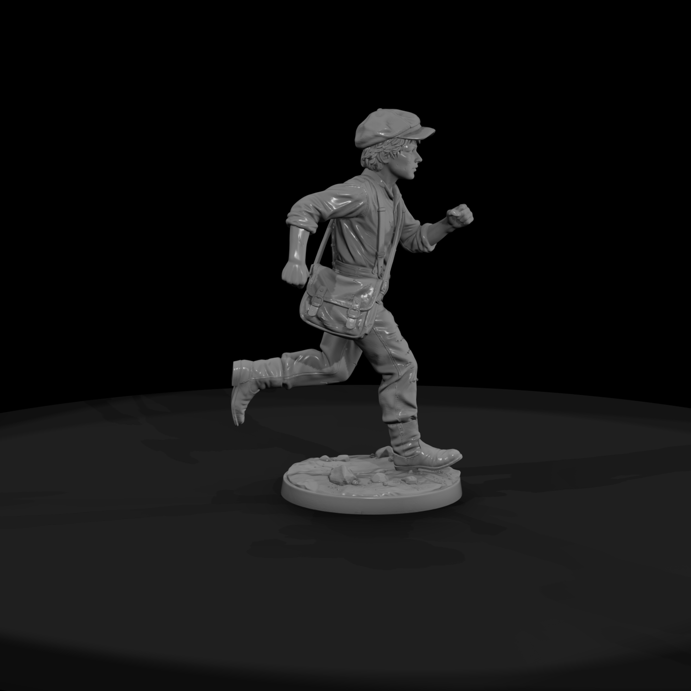 Running Newsboy in Overalls and Cap