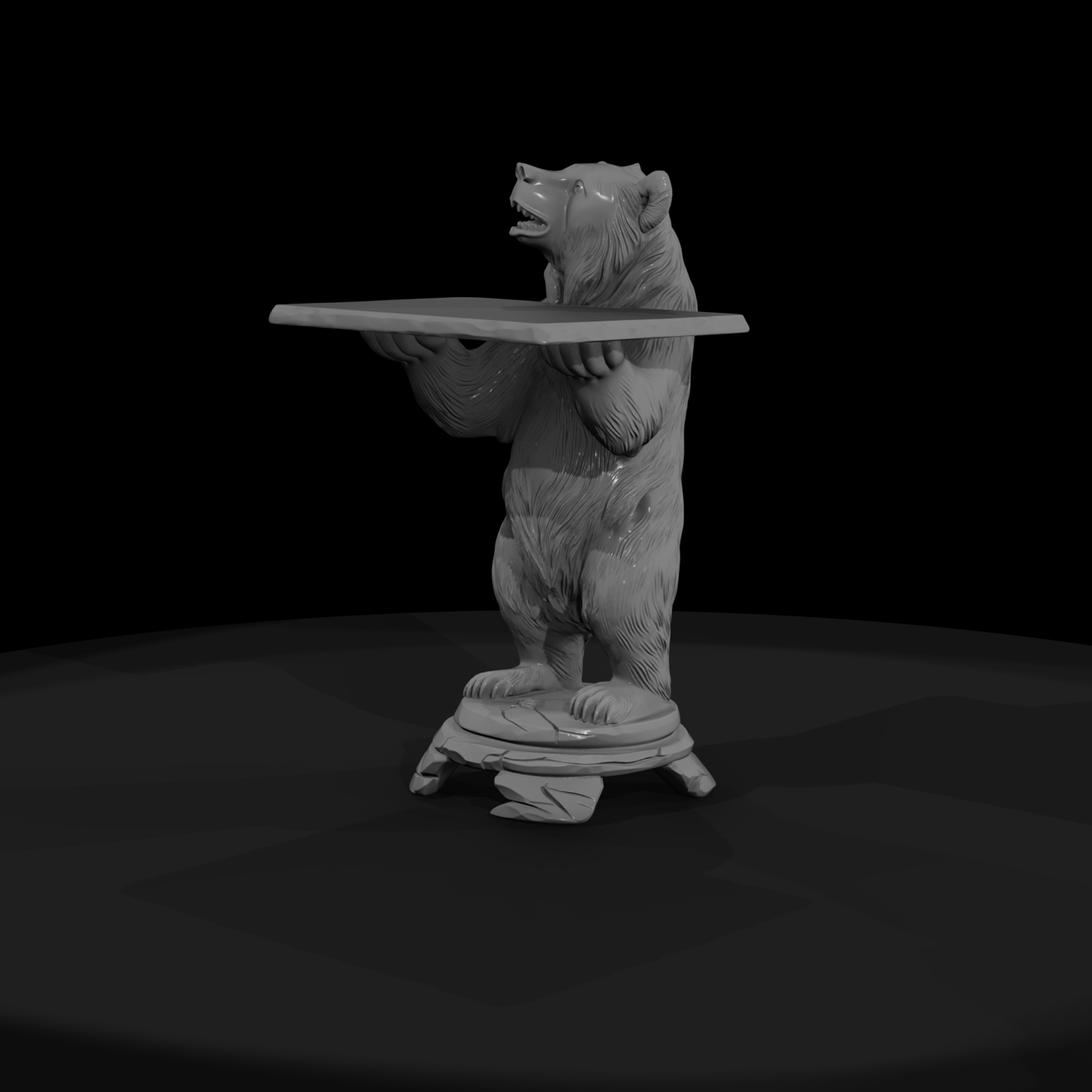 Stylized Carved Bear Accent Table — Serving Table