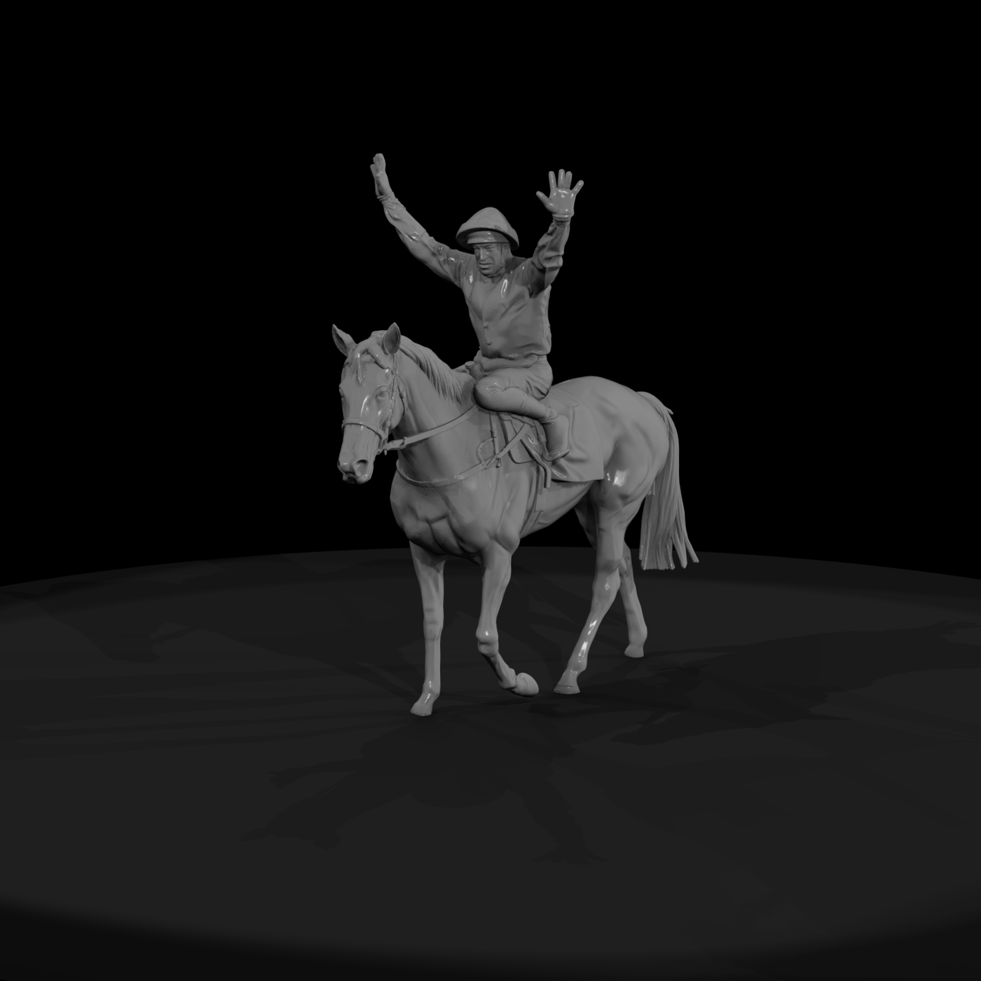 Victory Pose Jockey on Racehorse — Mounted Figure