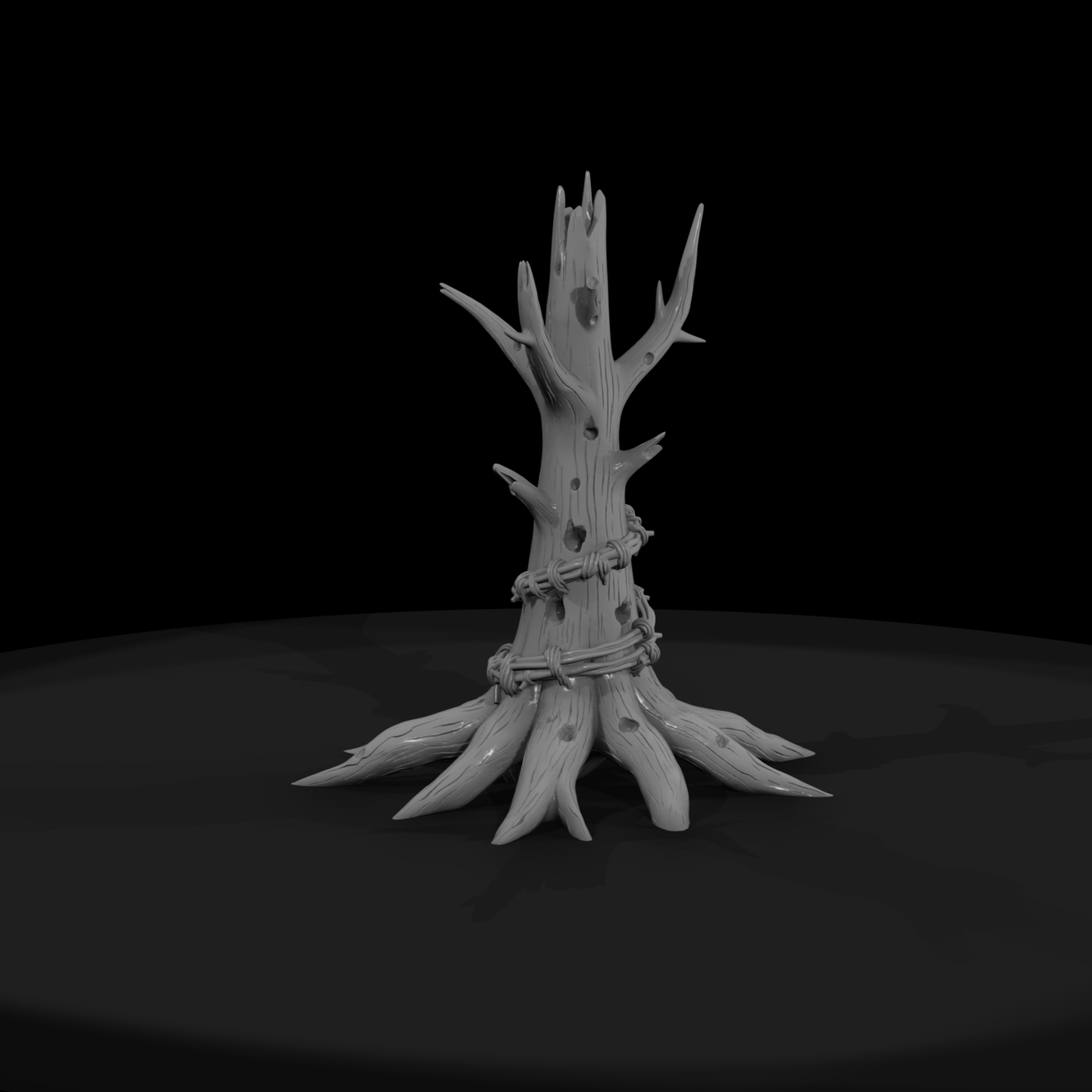Stylized Dead Tree Stump with Barbed Wire — -Ready