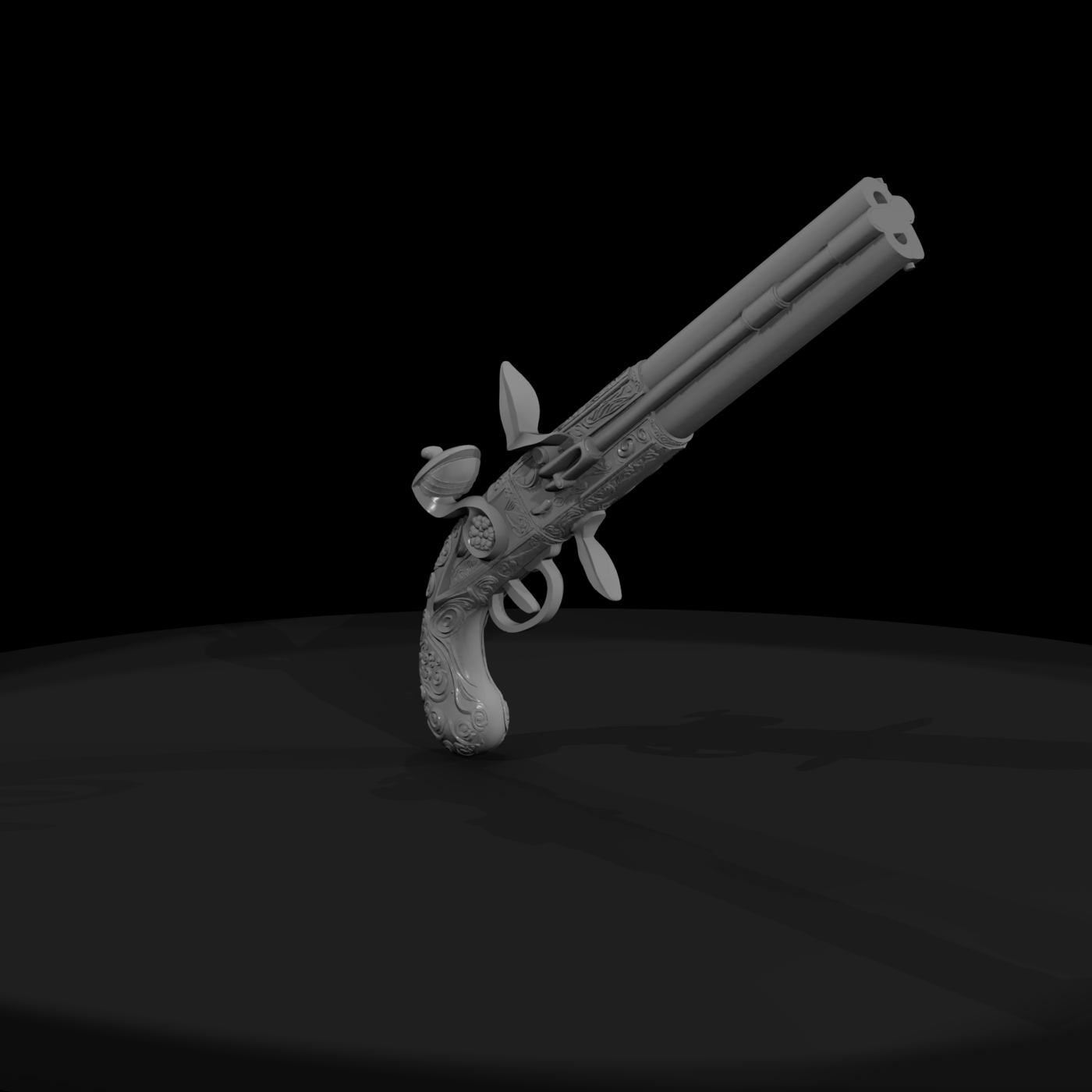 Engraved Double‑Barrel Flintlock Pistol