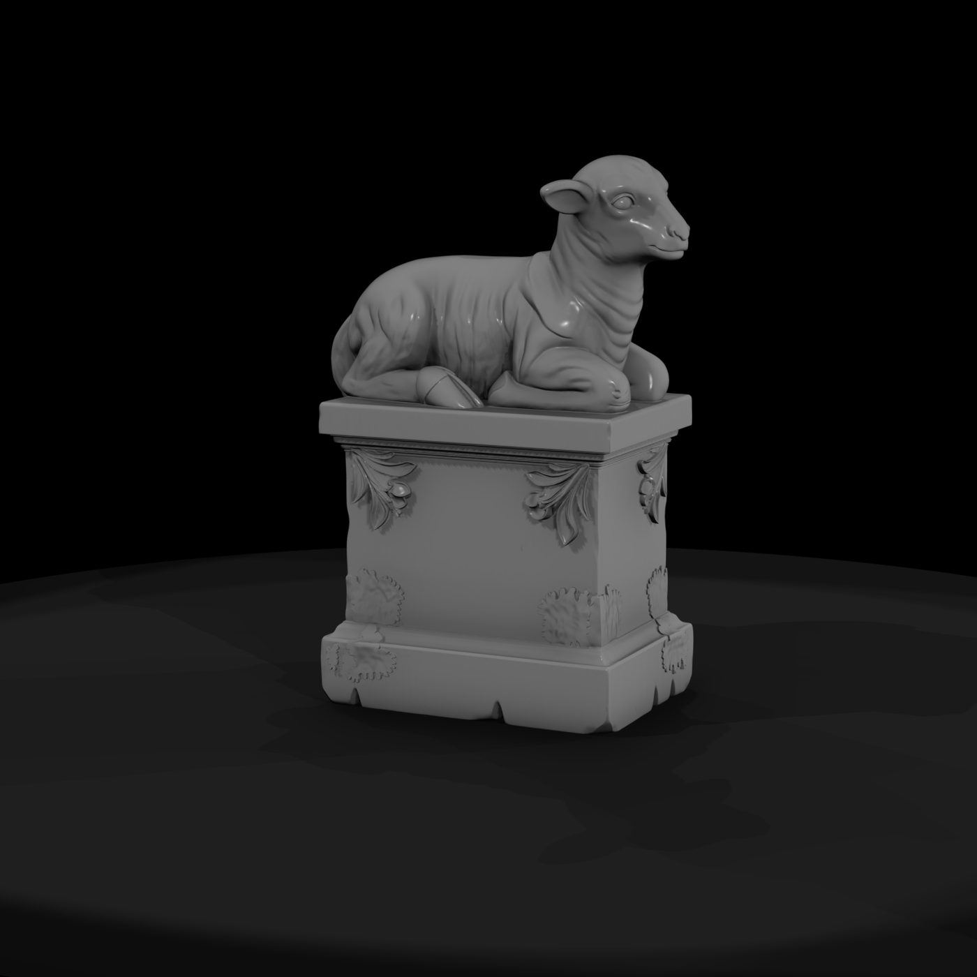 Resting Lamb Garden Statue on Plinth