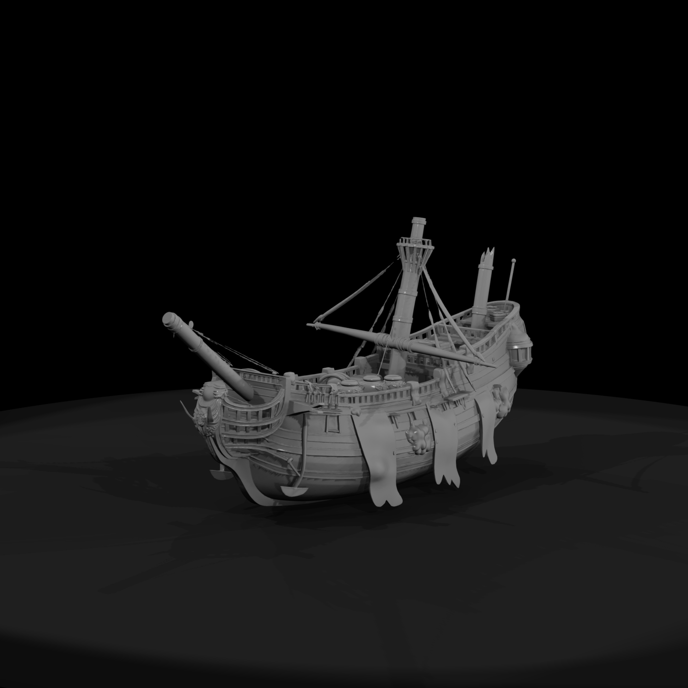 Stylized weathered pirate galleon — ship