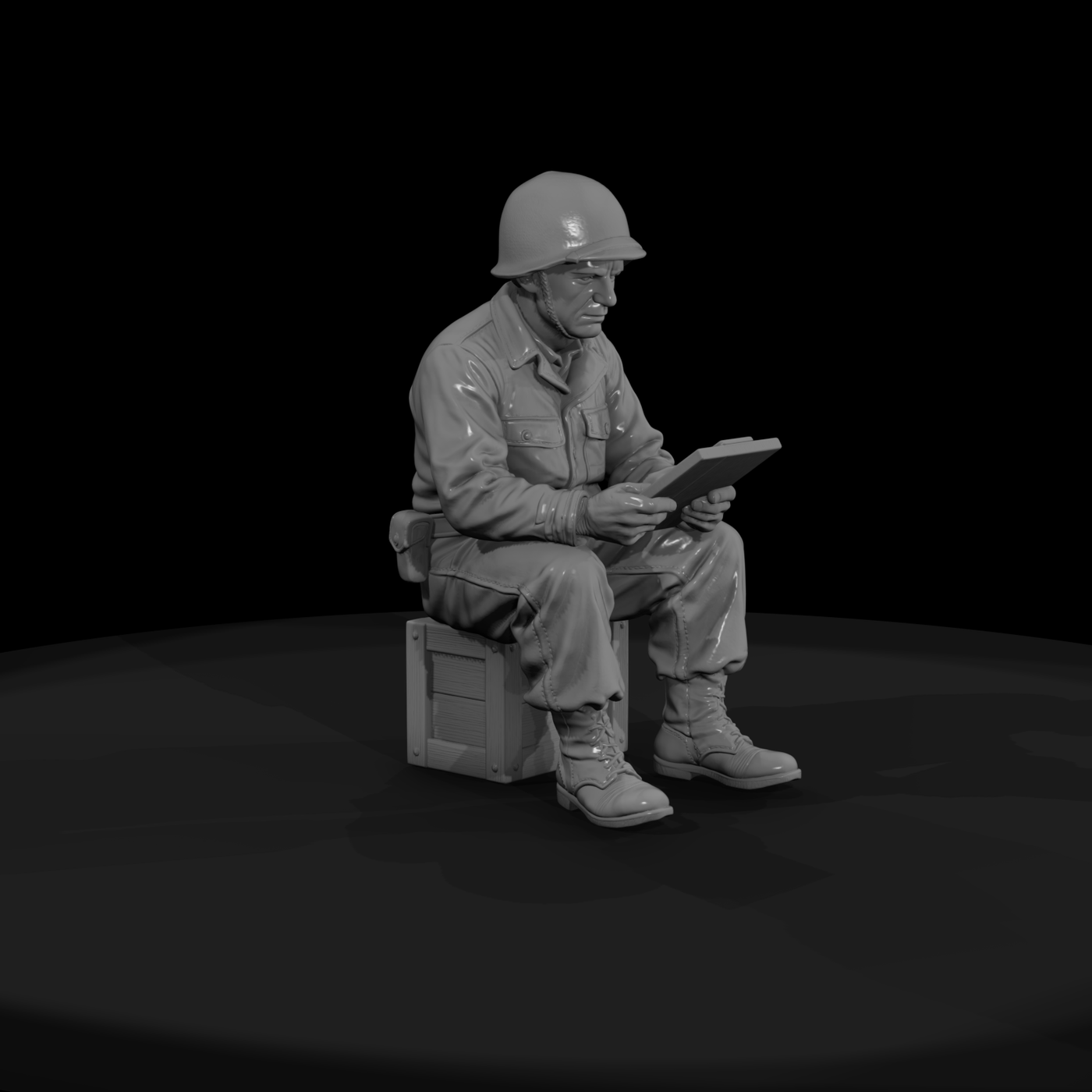 WWII U.S. Army Supply Clerk Seated on a Crate