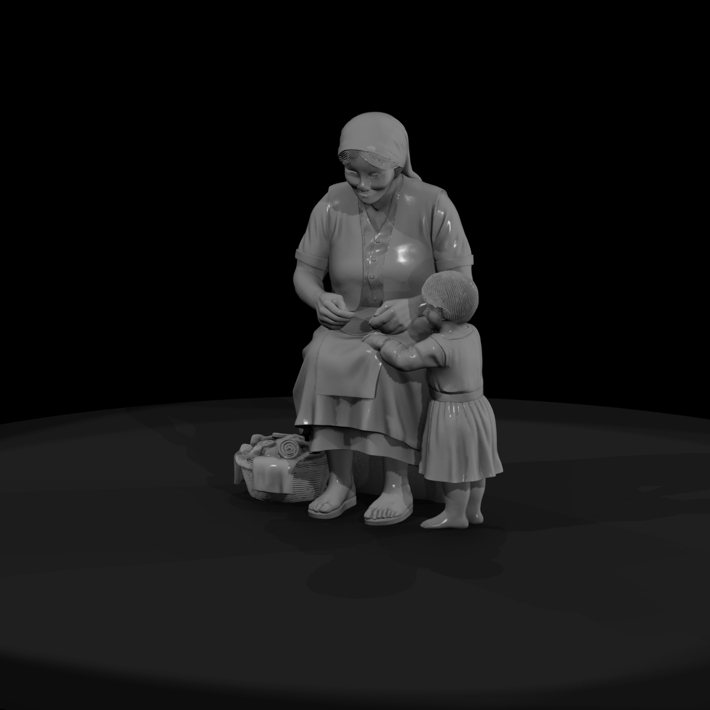 Peasant Mother Sewing with Child