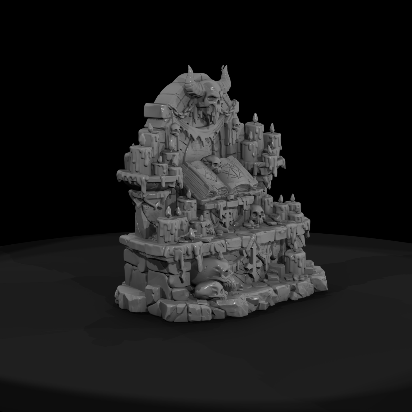 Skull-Crowned Ritual Candle Altar
