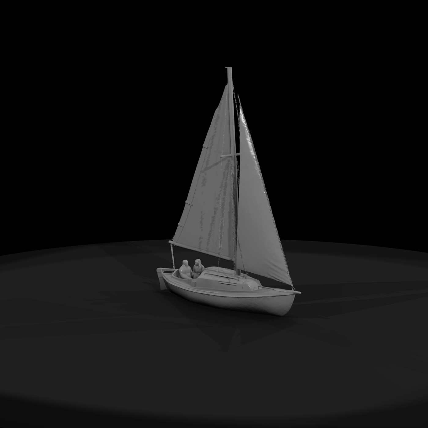 Low-Poly Sailboat with Seated Crew