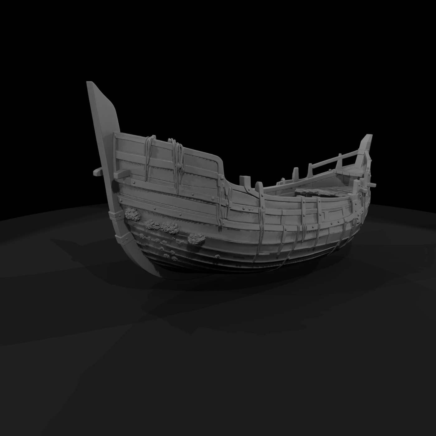 Weathered Medieval Ship Hull — Terrain Piece