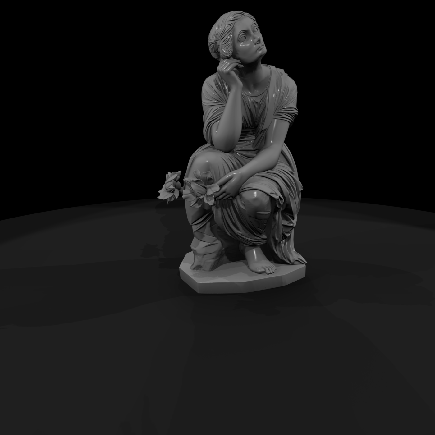Neoclassical Pensive Woman Statue — Seated