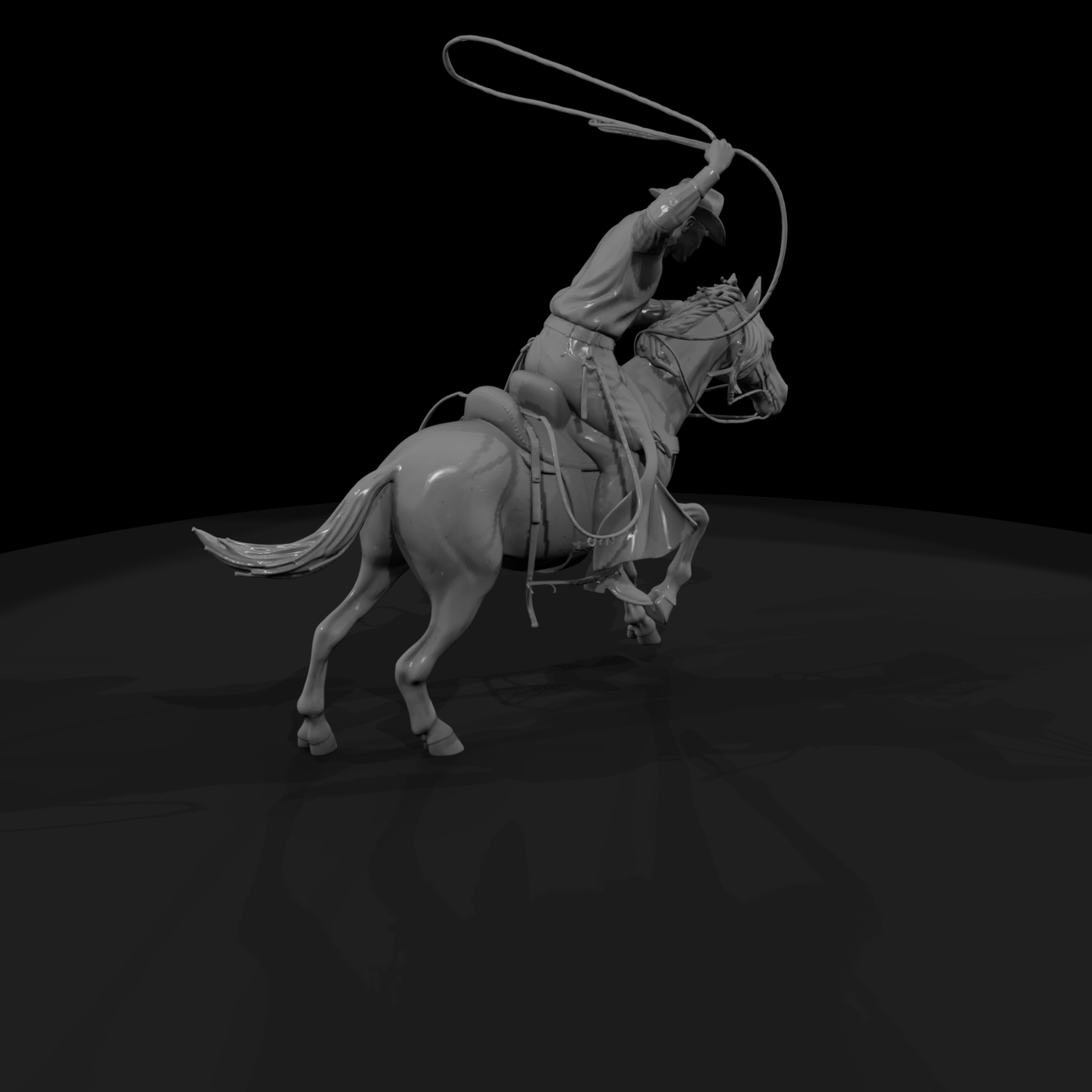 Cowboy on Horse with Lariat — Western Mounted Figure