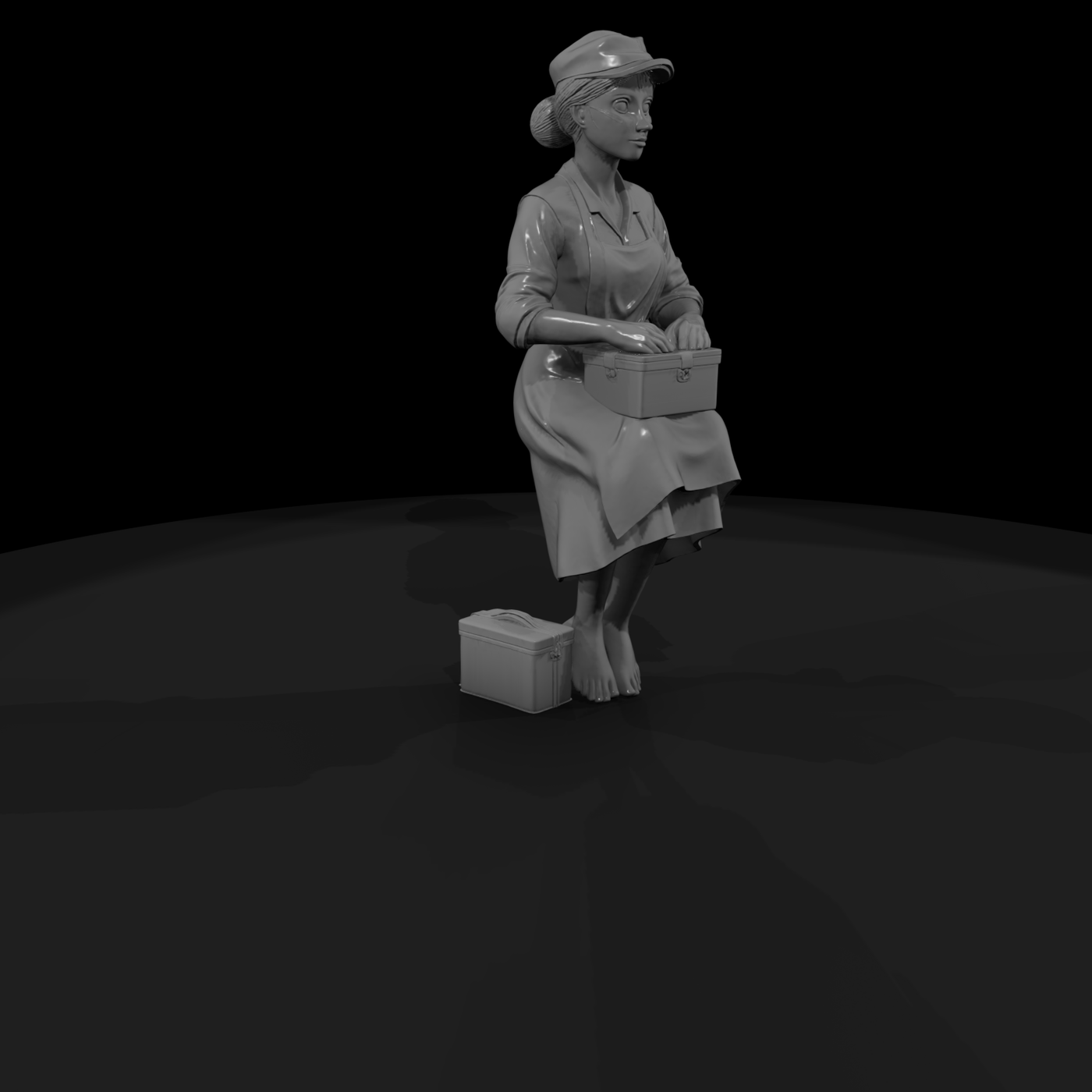 Stylized Seated Canteen Worker