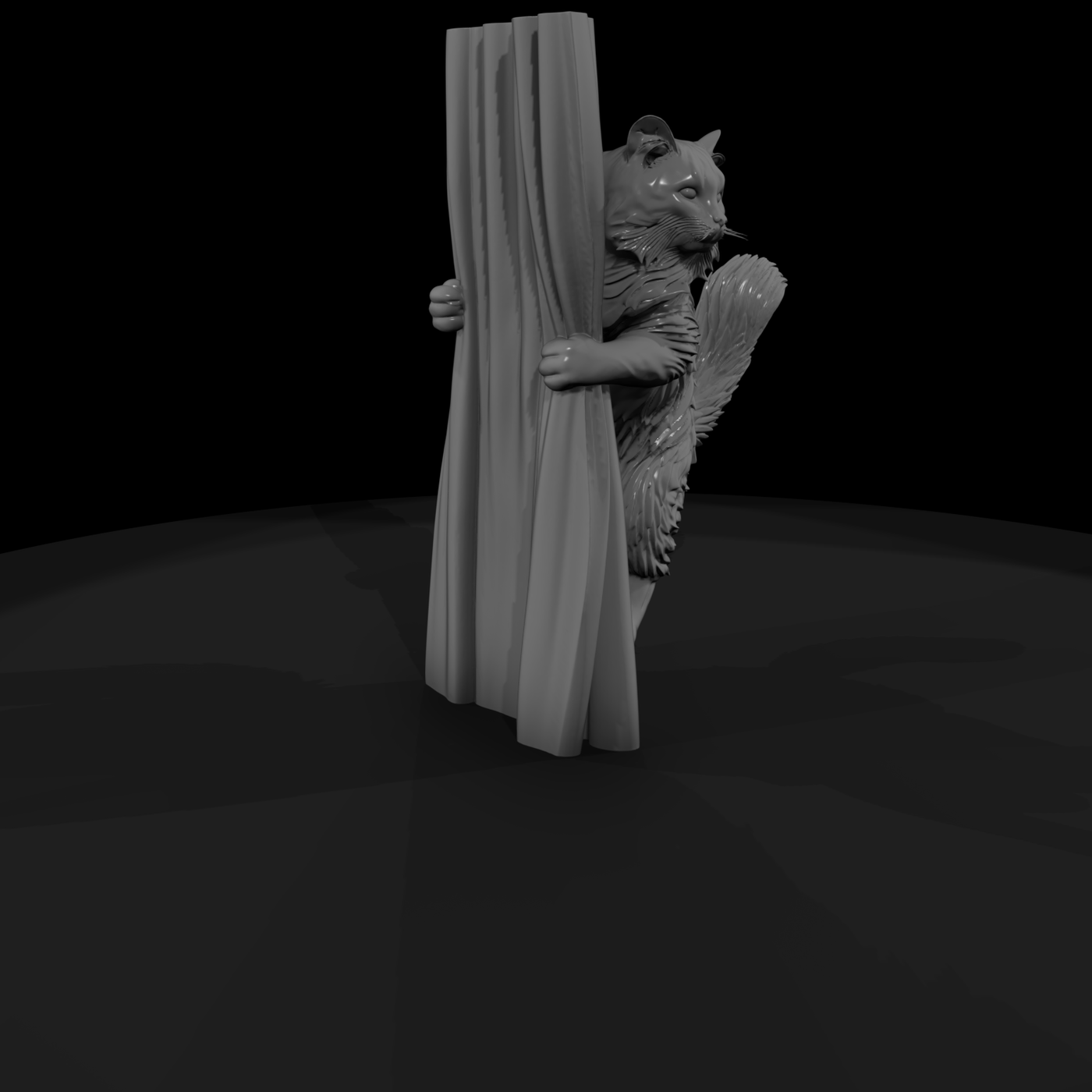 Stylized Maine Coon Cat on Curtain