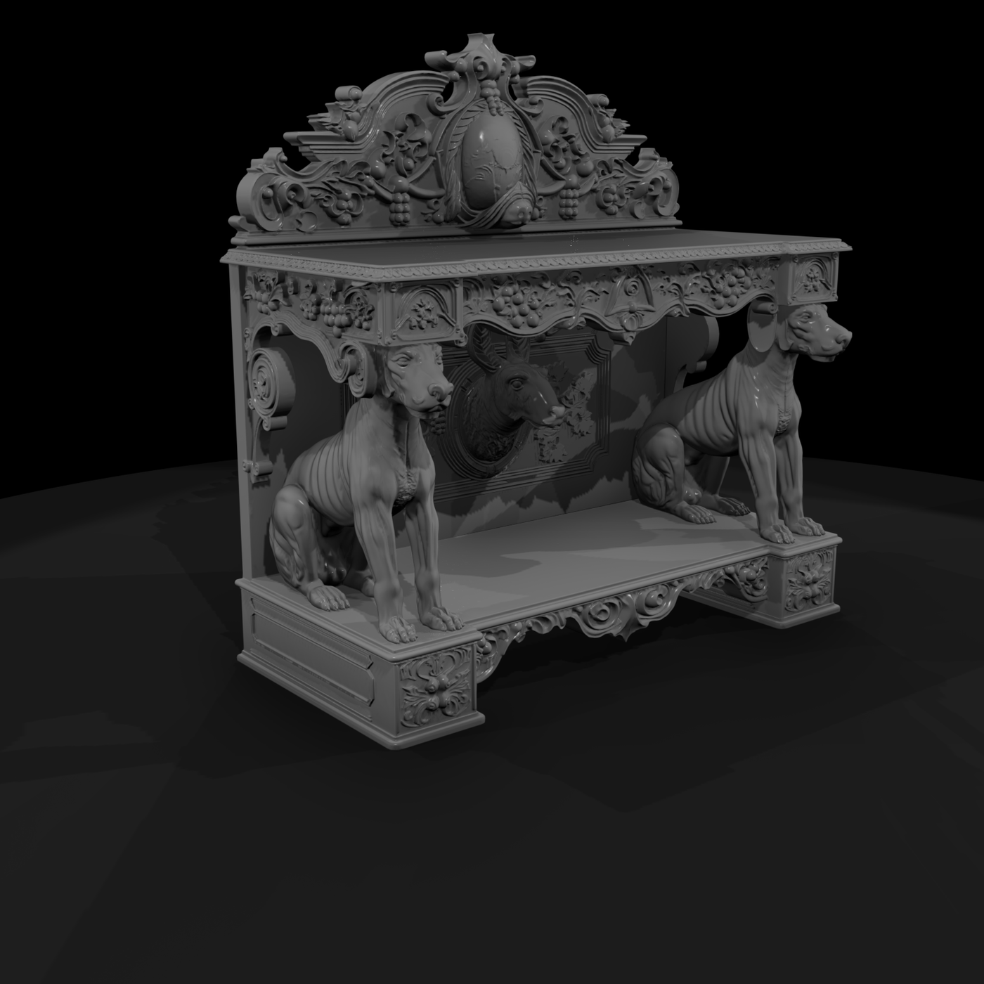 Carved Rococo Hunting Console Bench