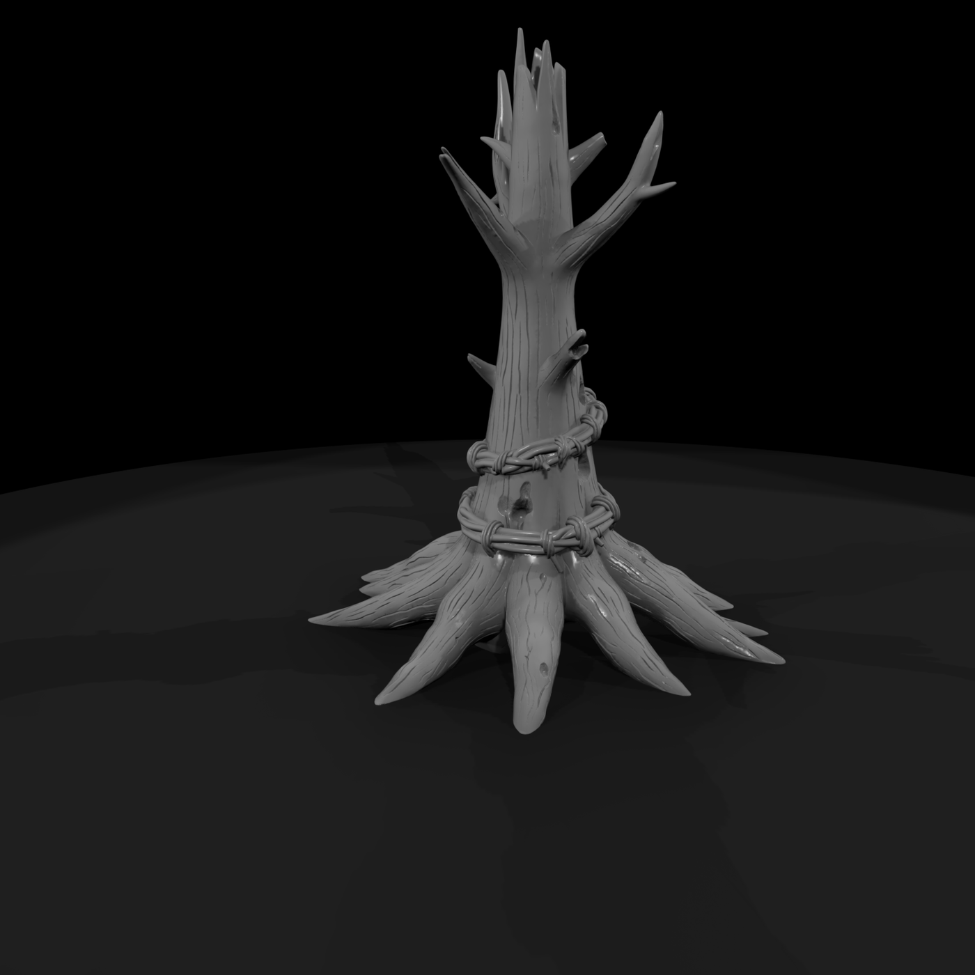 Stylized Dead Tree Stump with Barbed Wire — -Ready