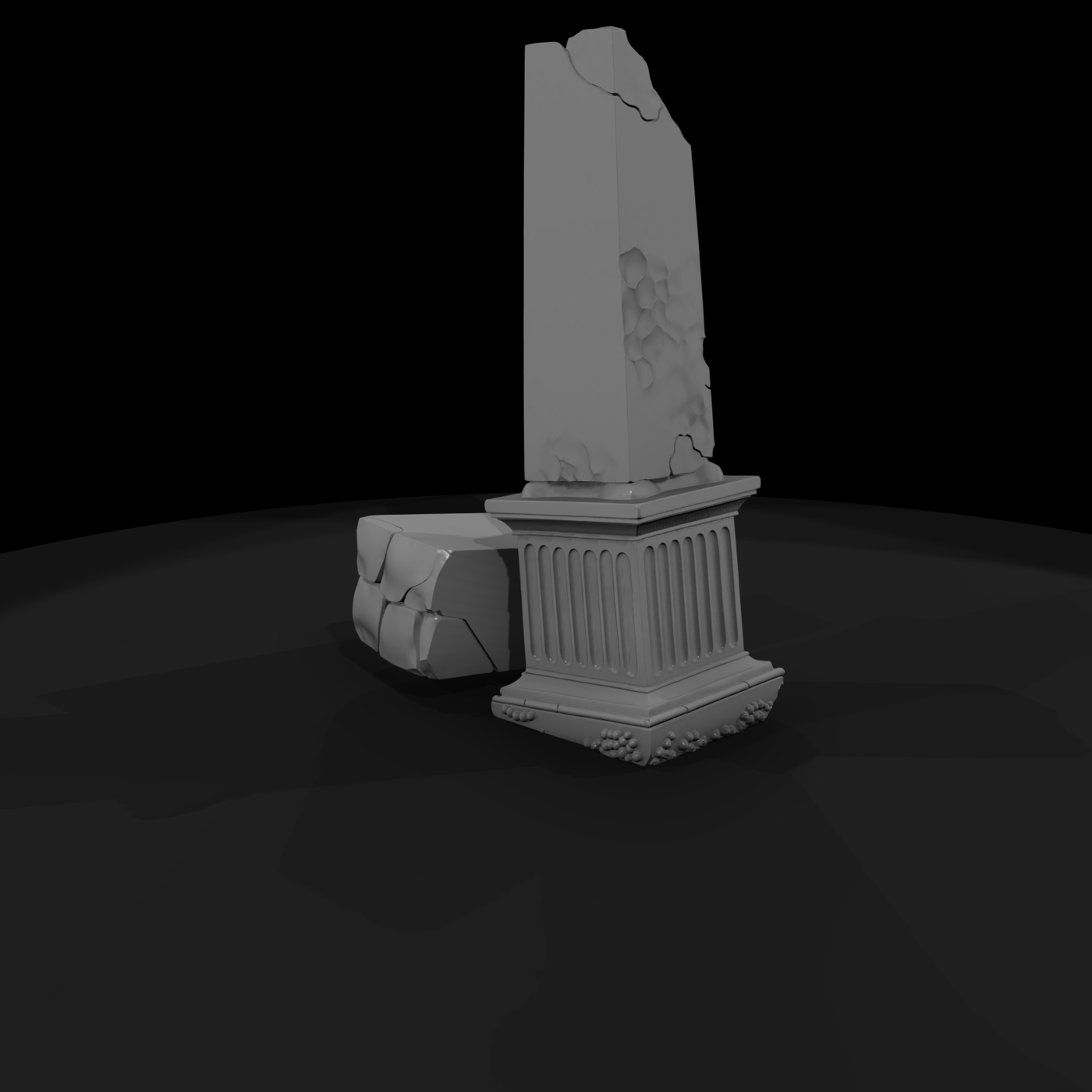 Damaged Classical Obelisk Pedestal — Ruin