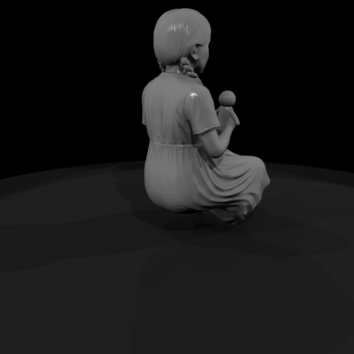 Seated Girl with Camera, Braided Hair