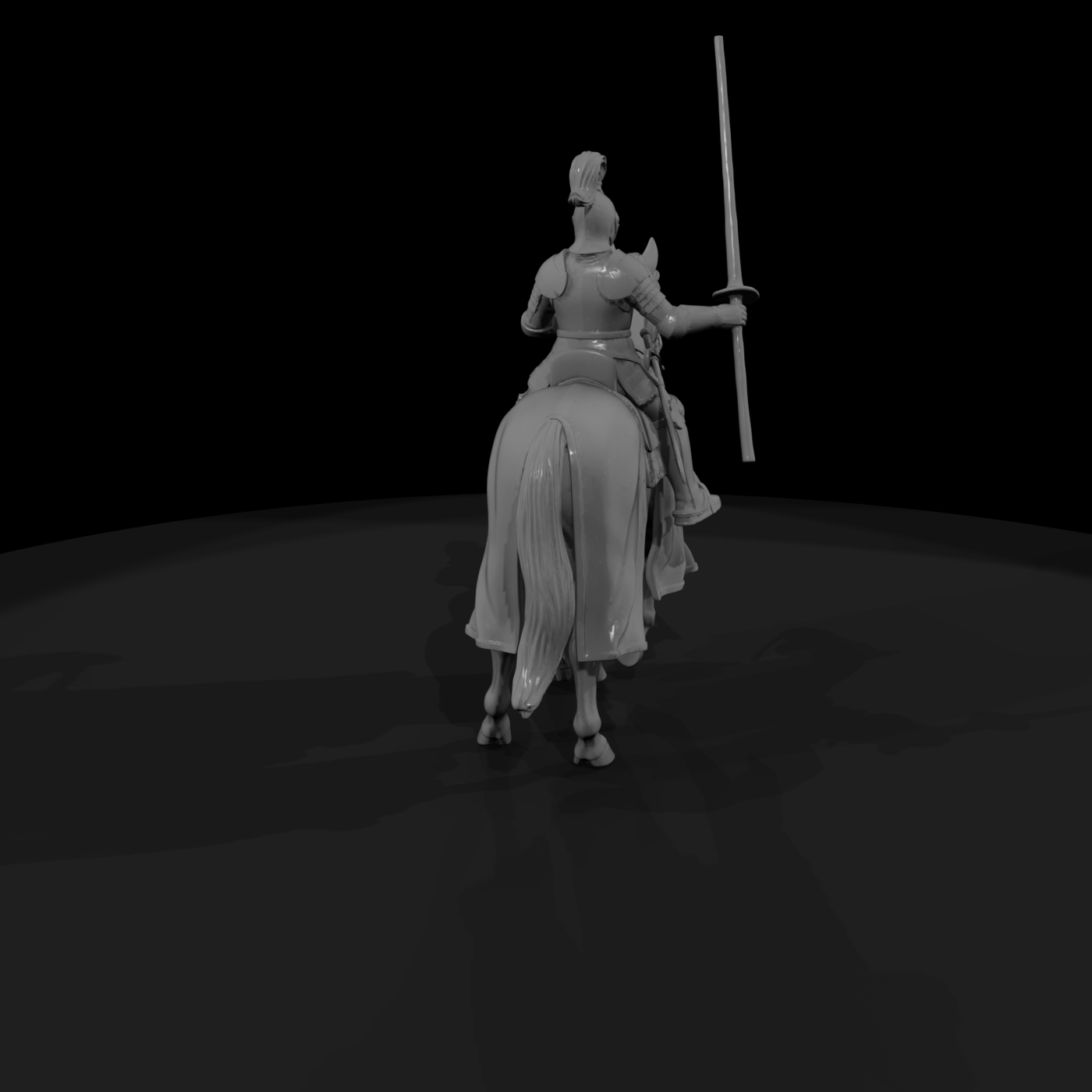 Mounted Medieval Knight with Plumed Helmet & Lance