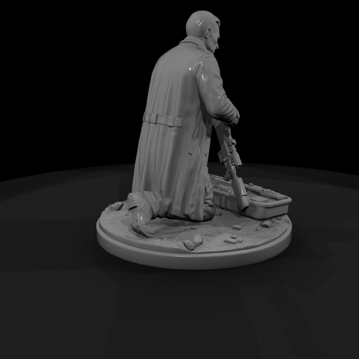 Kneeling Sniper in Leather Coat