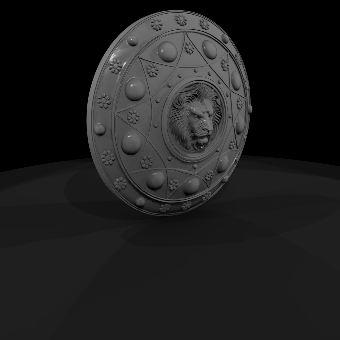 Medieval Lion-Head Round Shield — Accessory