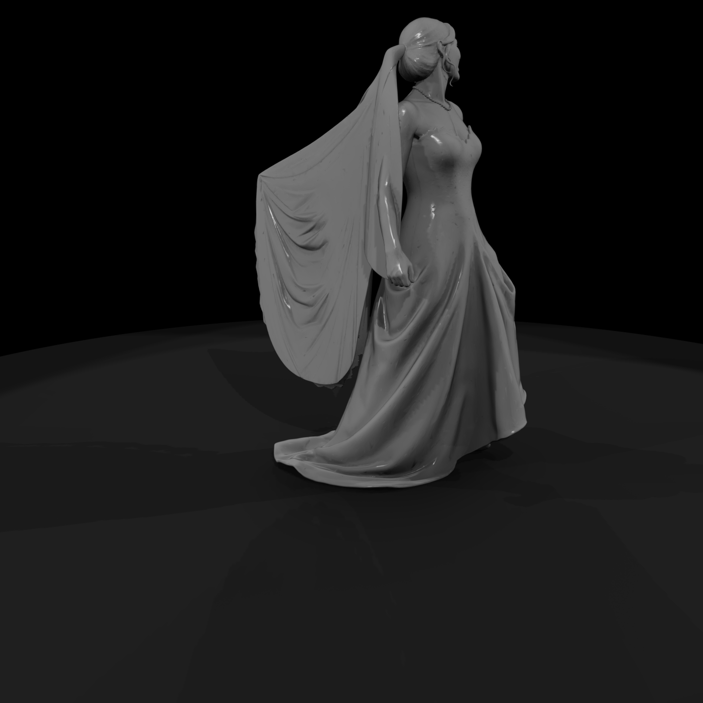 Bride in Red Gown with Flowing Veil