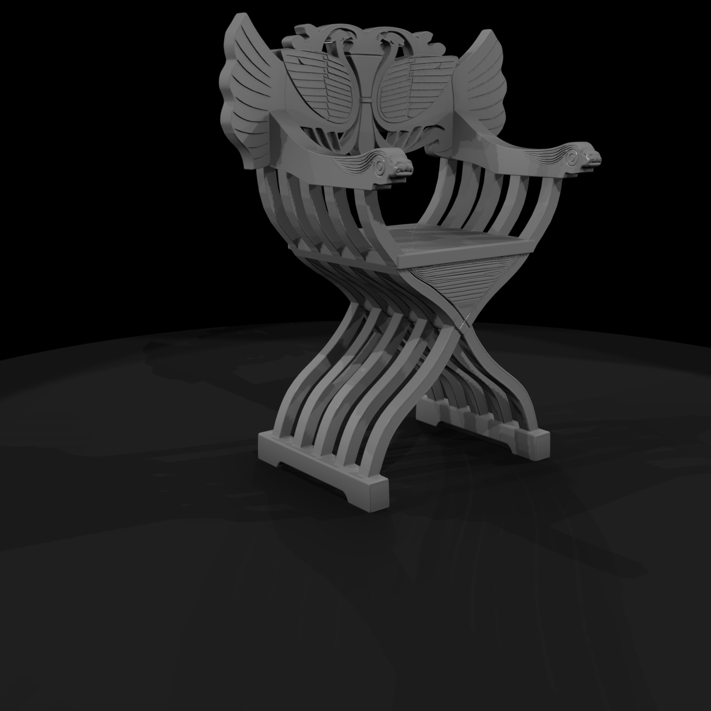 Medieval carved winged armchair