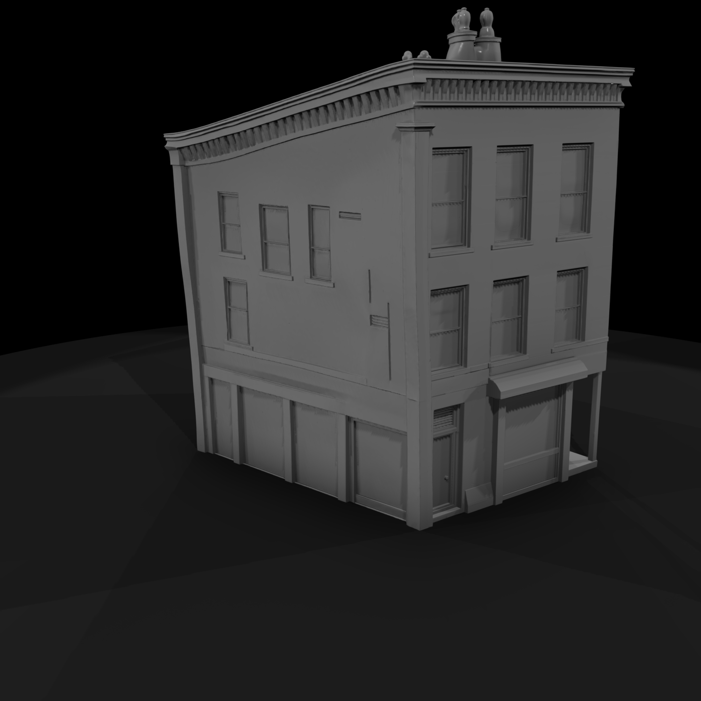 Stylized Urban Corner Storefront Building