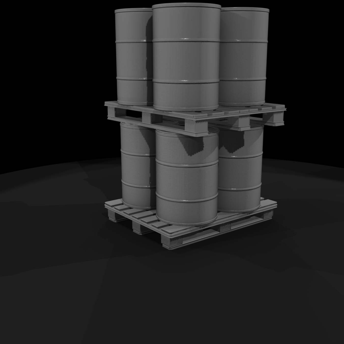 Stacked Industrial Barrels on Pallets