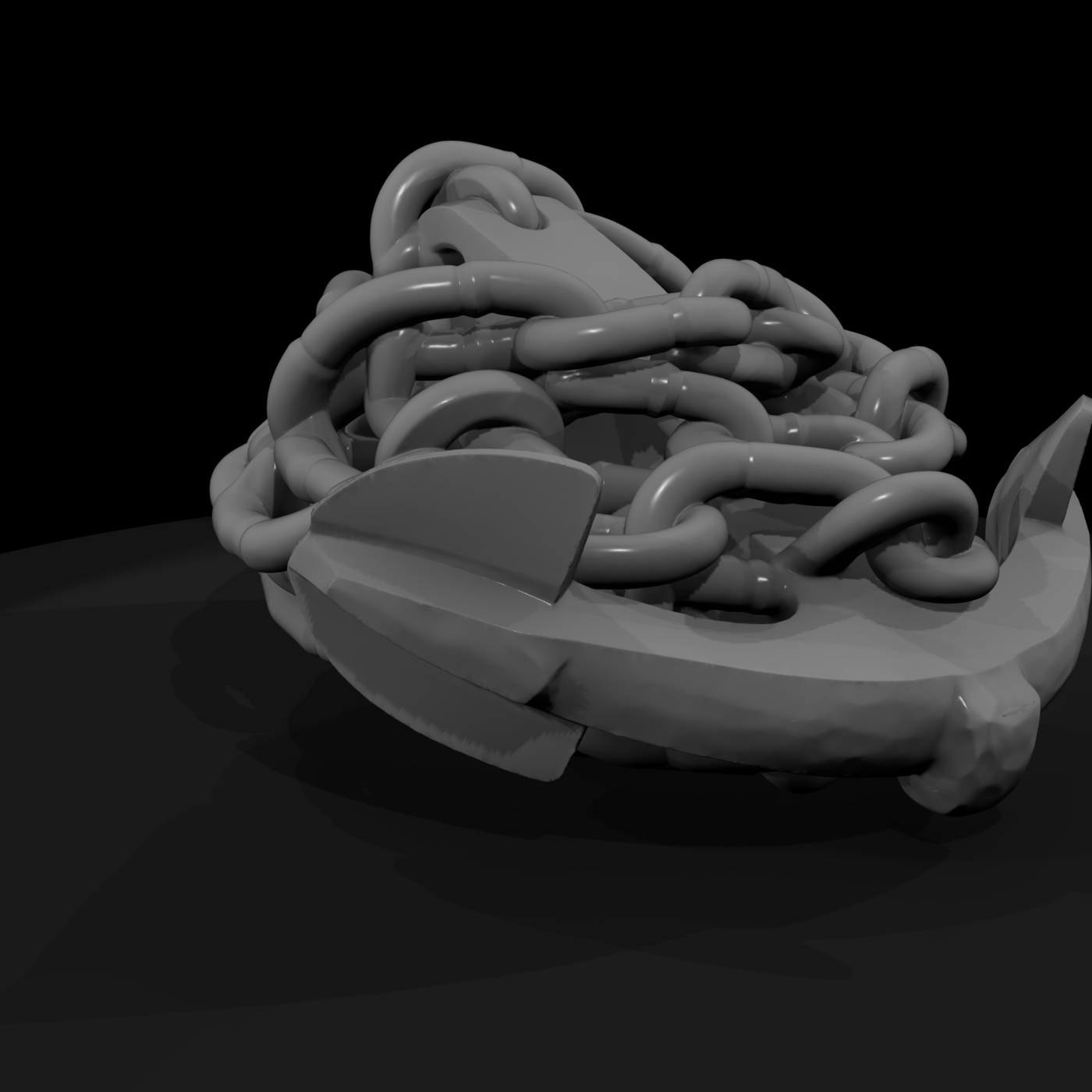 Stylized Ship Anchor with Tangled Chain