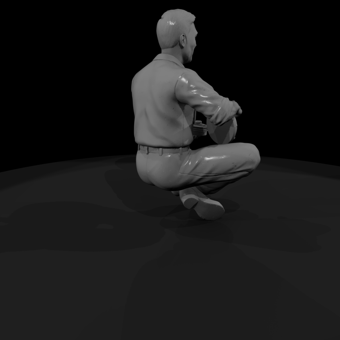 Seated WWII GI with Mess Kit