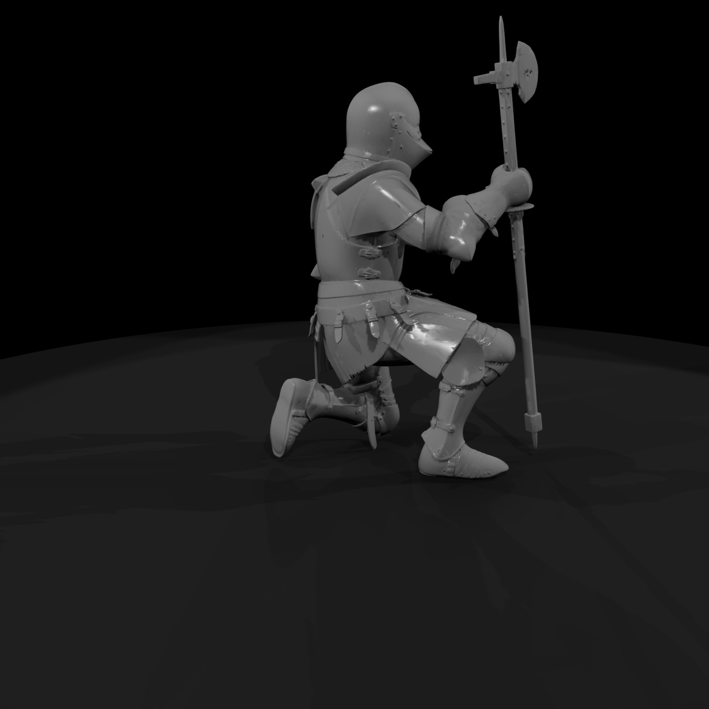 Kneeling Medieval Knight in Plate Armor