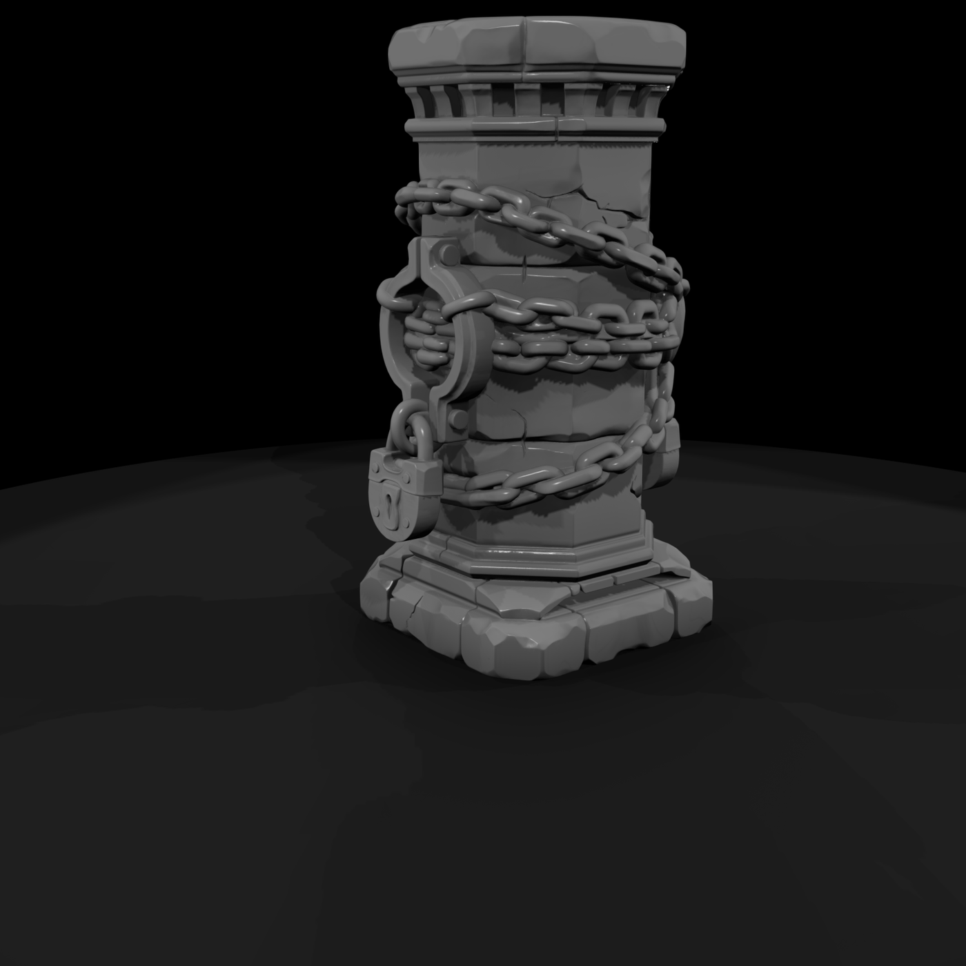 Stylized Chained Ruined Stone Pillar 3D Model Gphi