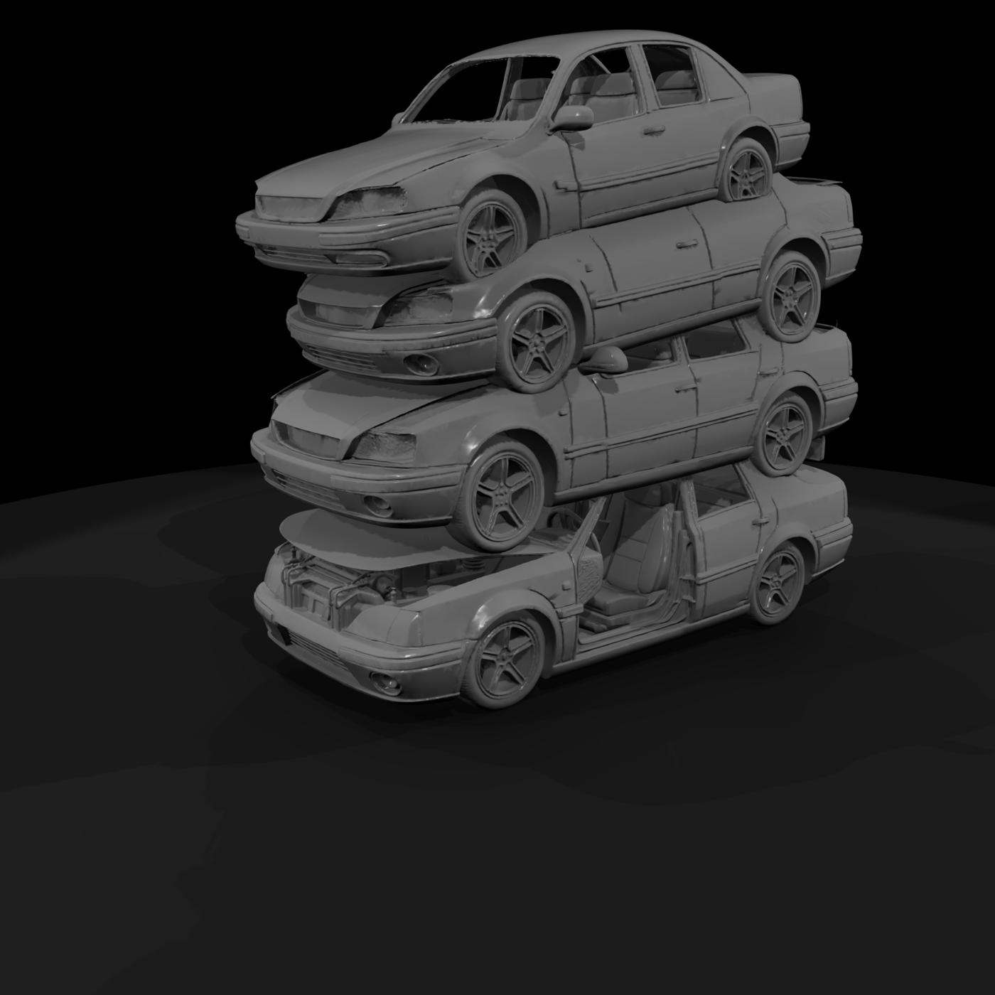 Stacked Damaged Sedans