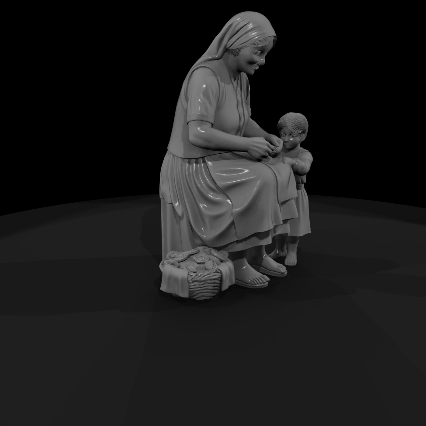 Peasant Mother Sewing with Child
