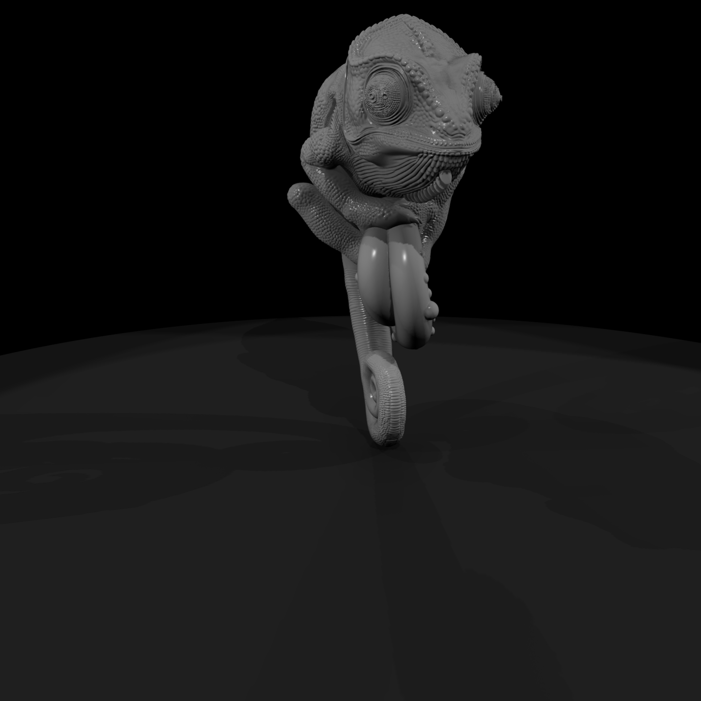 Stylized Chameleon Sculpture — Perched on Spiral